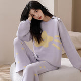 Milky Purple Soft Microfiber Sleepwear Stretchy Comfortable Winter Homewear