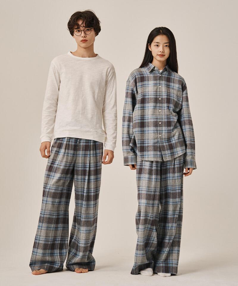 Door to Door Flannel Pebble Blue Check Pants Blue Gray