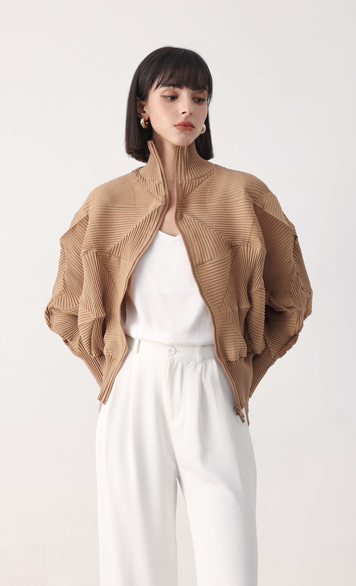 Pleatsmood Twoway Pleats Zip-up Beige