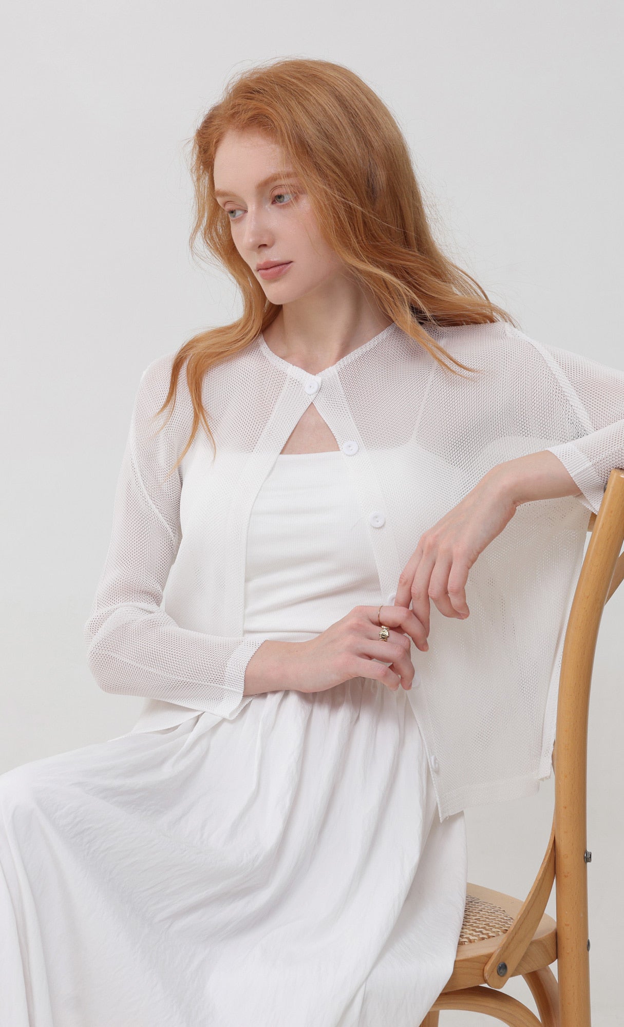 Pleatsmood Sheer Pleats Cardigan Ivory