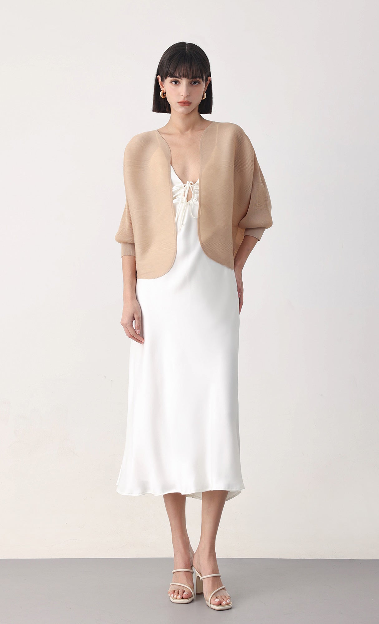 Pleatsmood Ainy Pleats Cardigan Jacket Beige