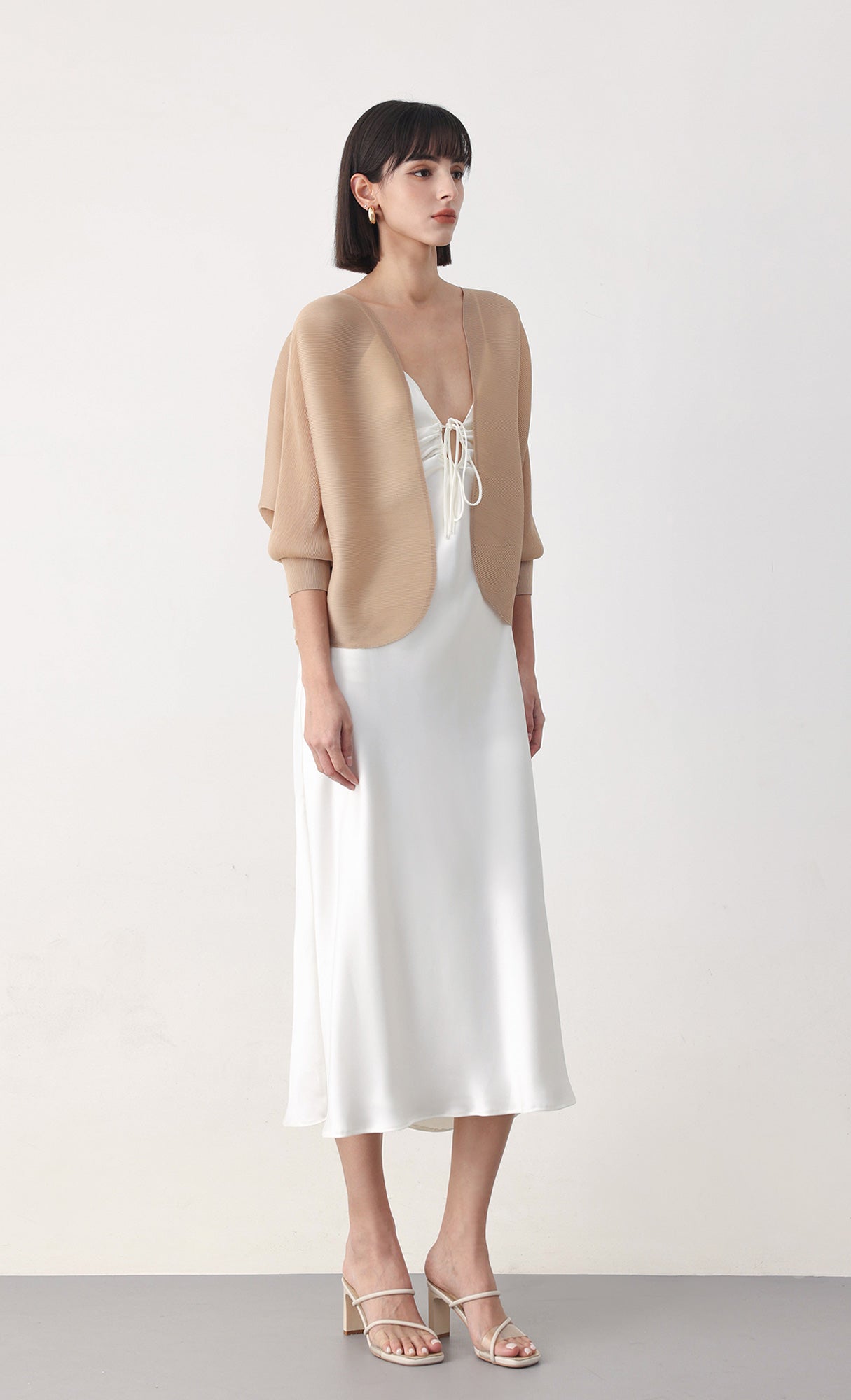 Pleatsmood Ainy Pleats Cardigan Jacket Beige