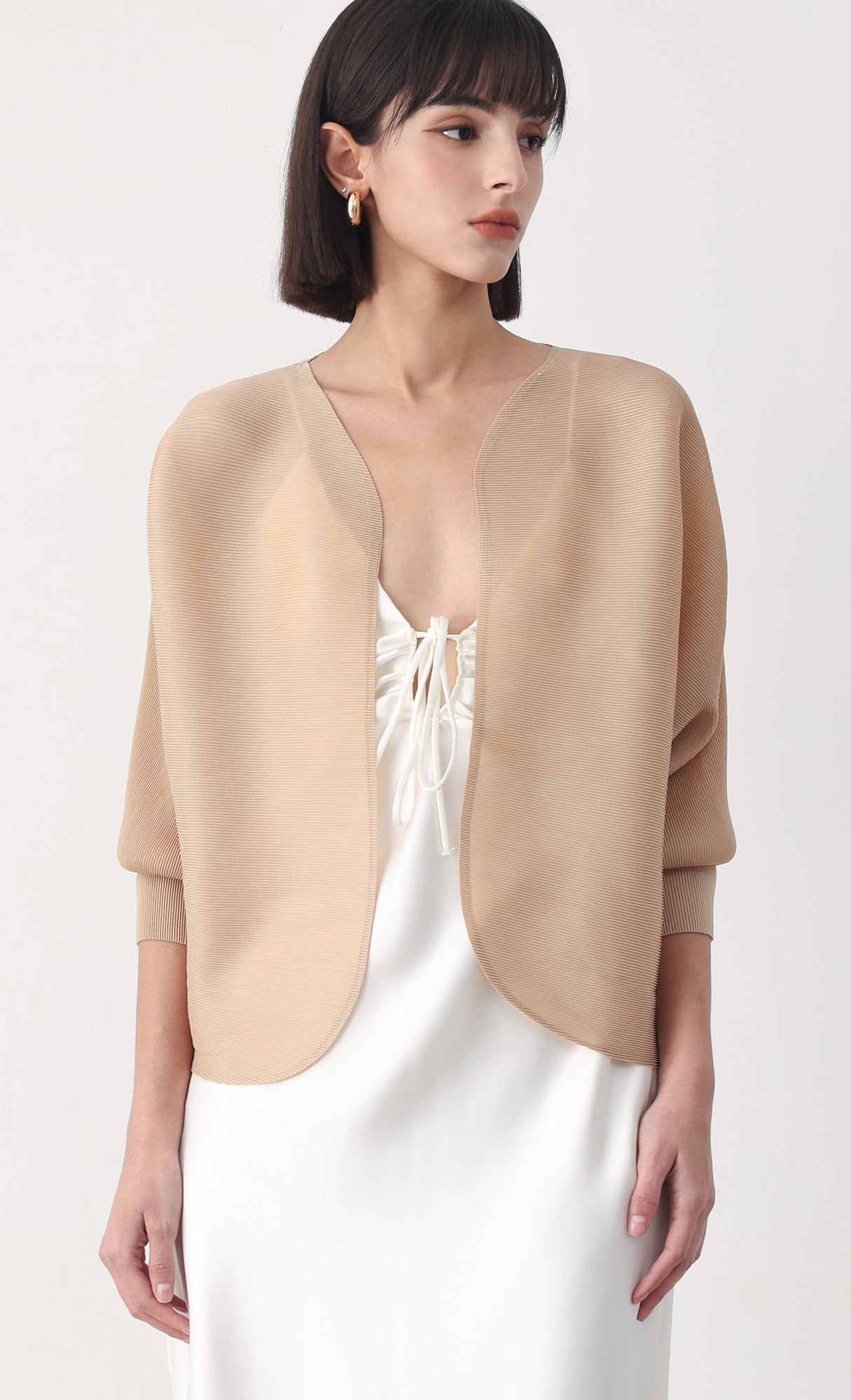 Pleatsmood Ainy Pleats Cardigan Jacket Beige