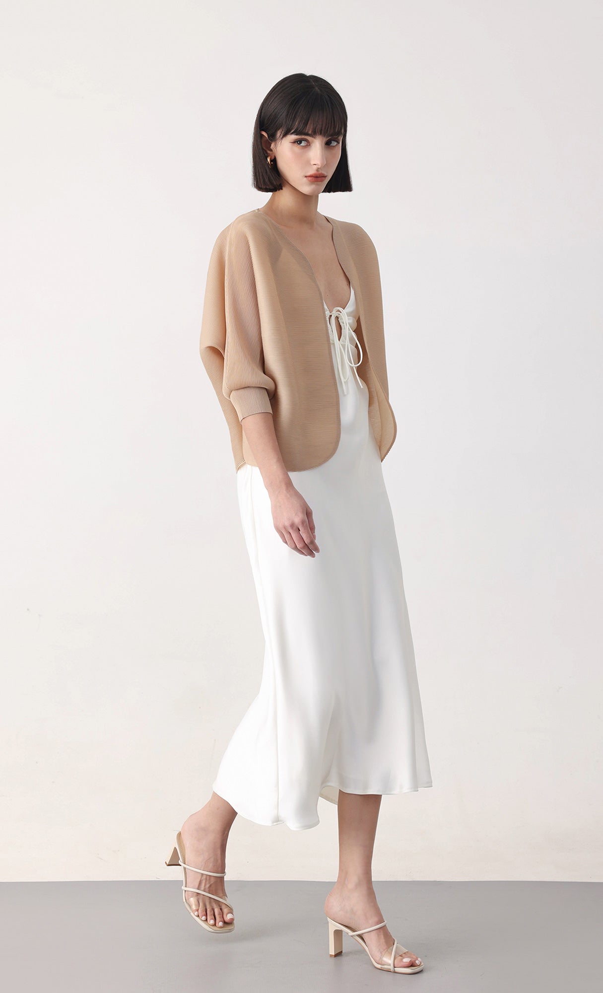 Pleatsmood Ainy Pleats Cardigan Jacket Beige