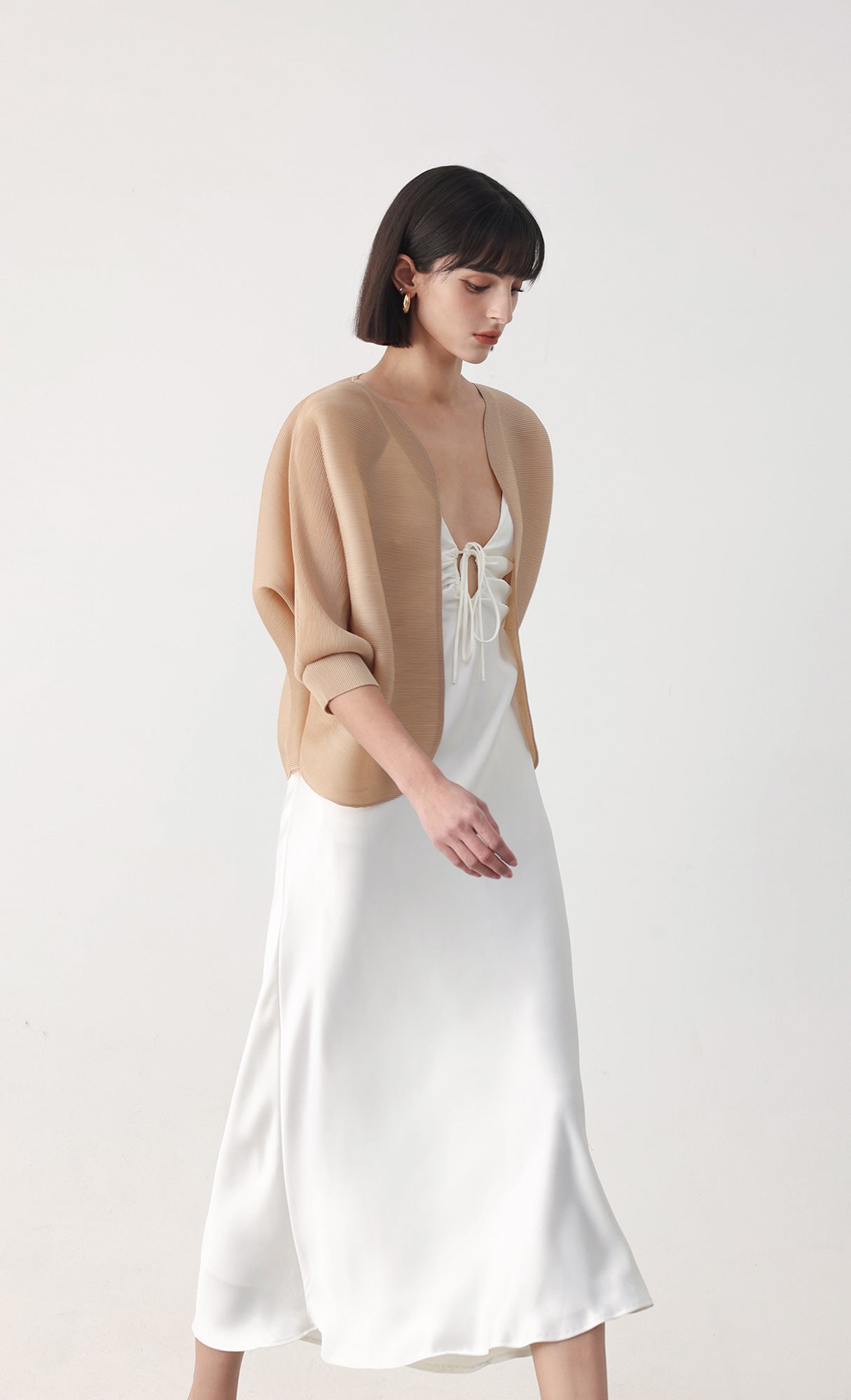 Pleatsmood Ainy Pleats Cardigan Jacket Beige