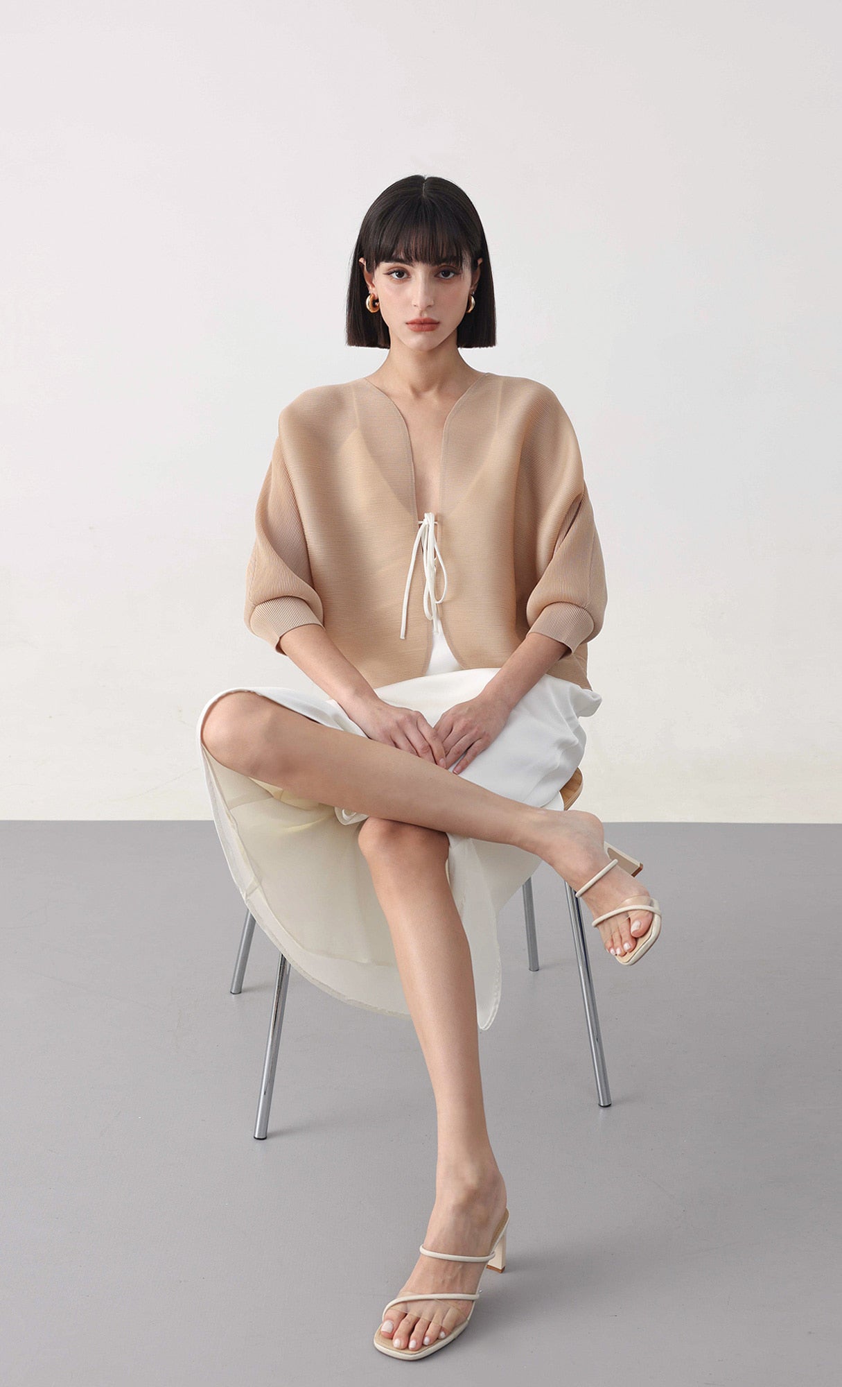 Pleatsmood Ainy Pleats Cardigan Jacket Beige