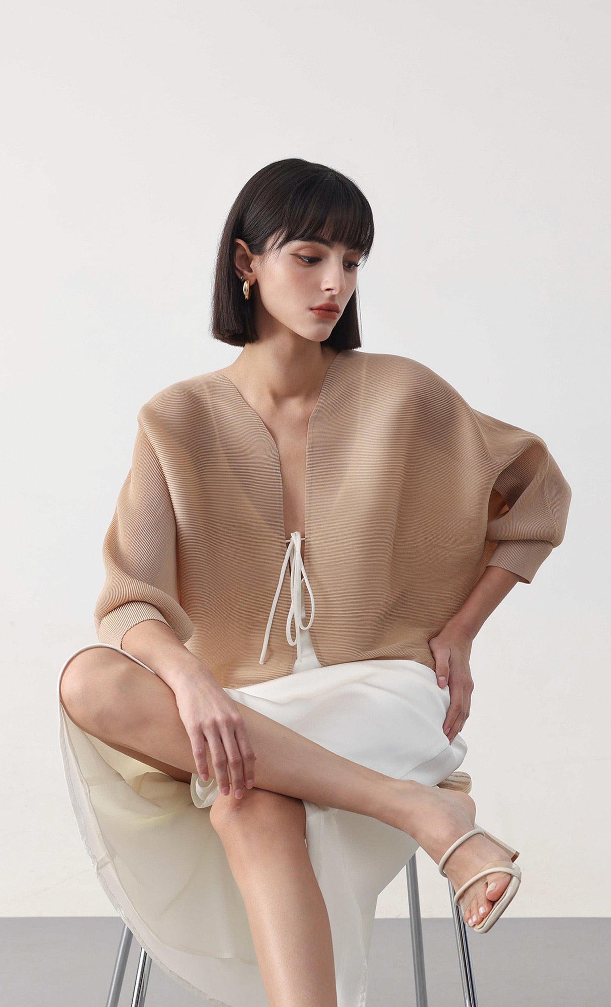 Pleatsmood Ainy Pleats Cardigan Jacket Beige