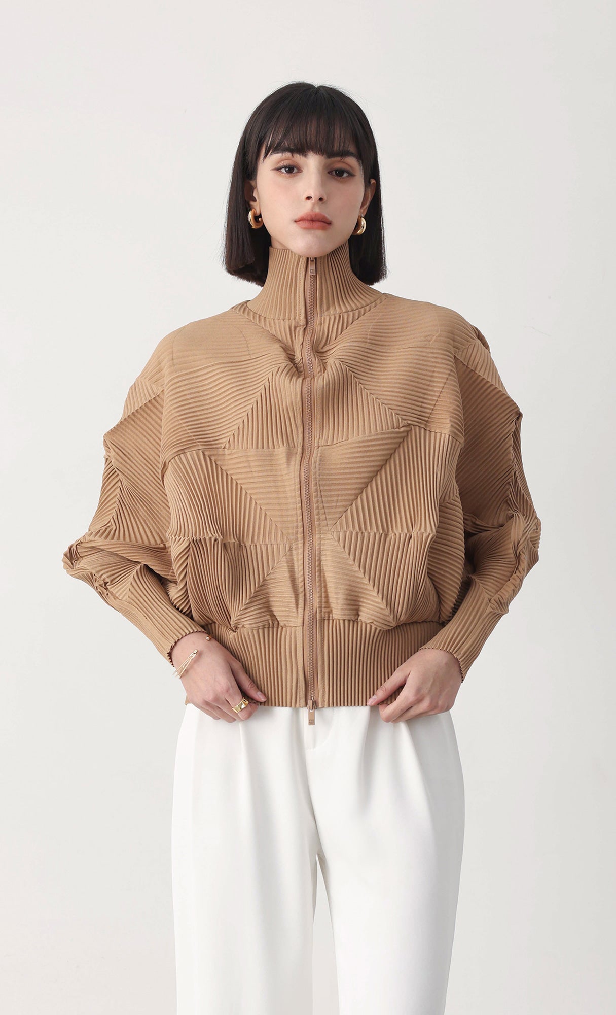 Pleatsmood Twoway Pleats Zip-up Beige