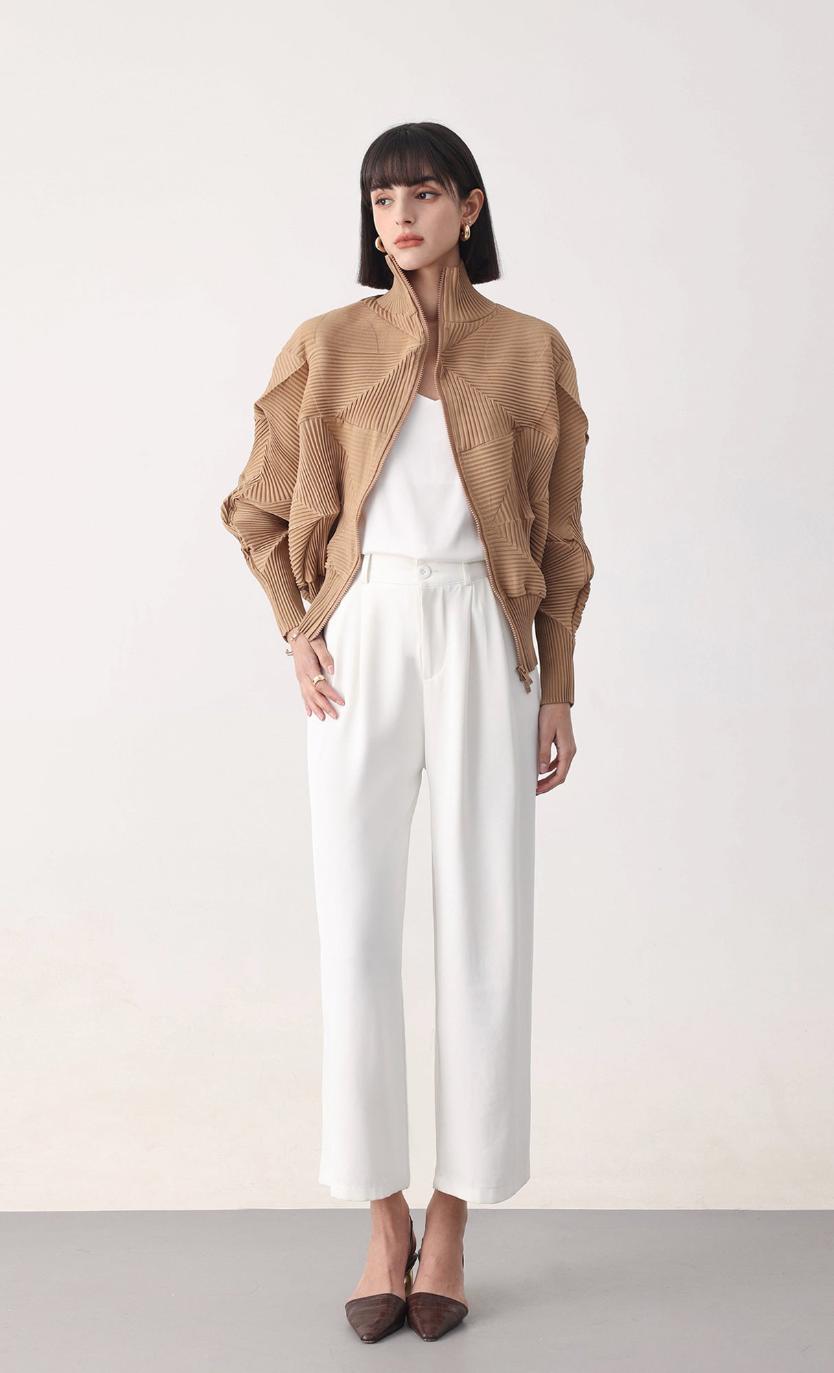 Pleatsmood Twoway Pleats Zip-up Beige