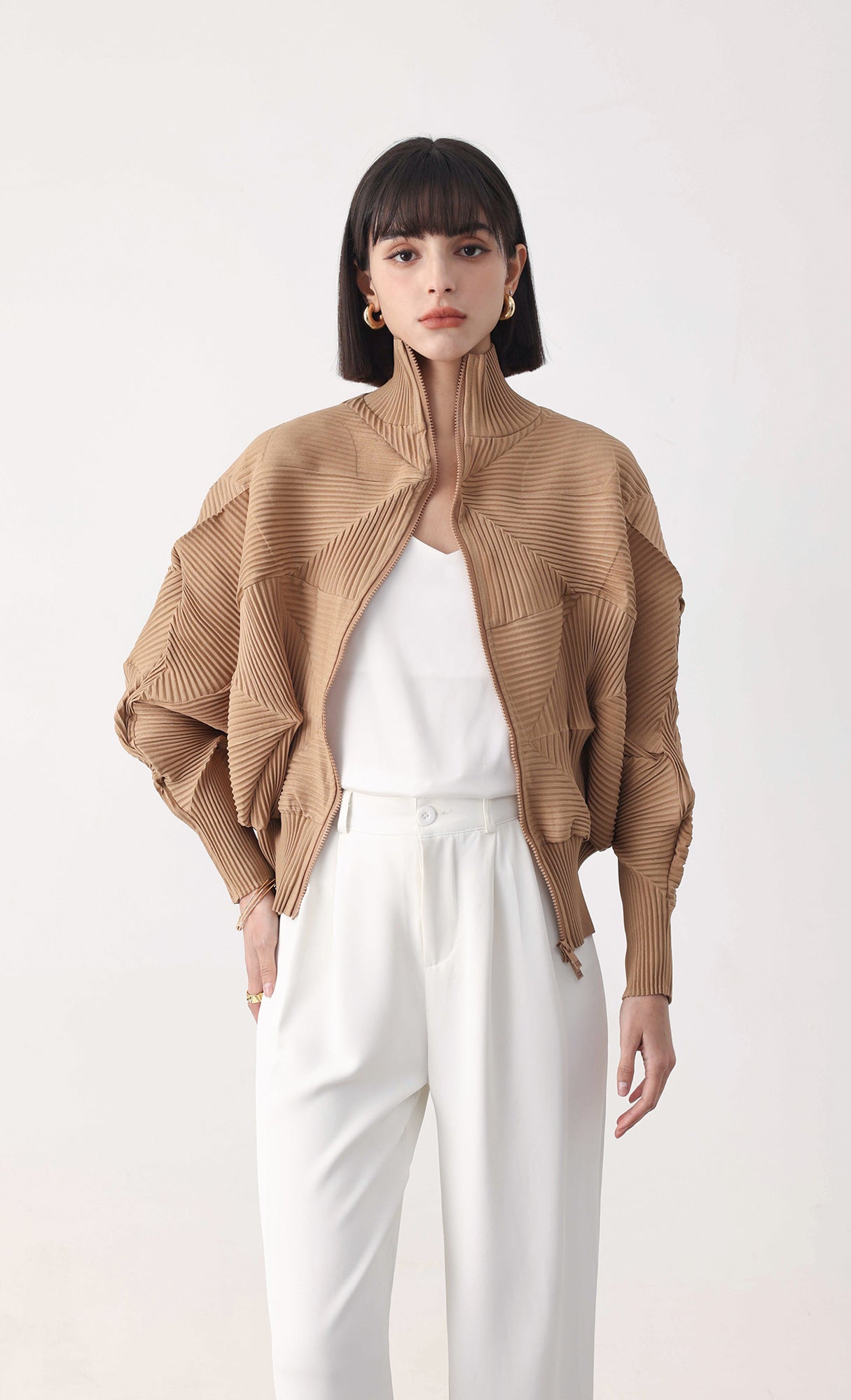 Pleatsmood Twoway Pleats Zip-up Beige