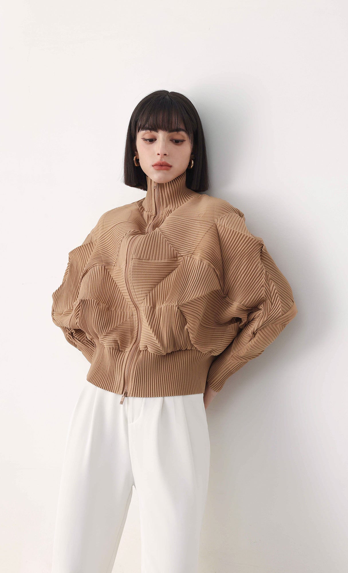 Pleatsmood Twoway Pleats Zip-up Beige