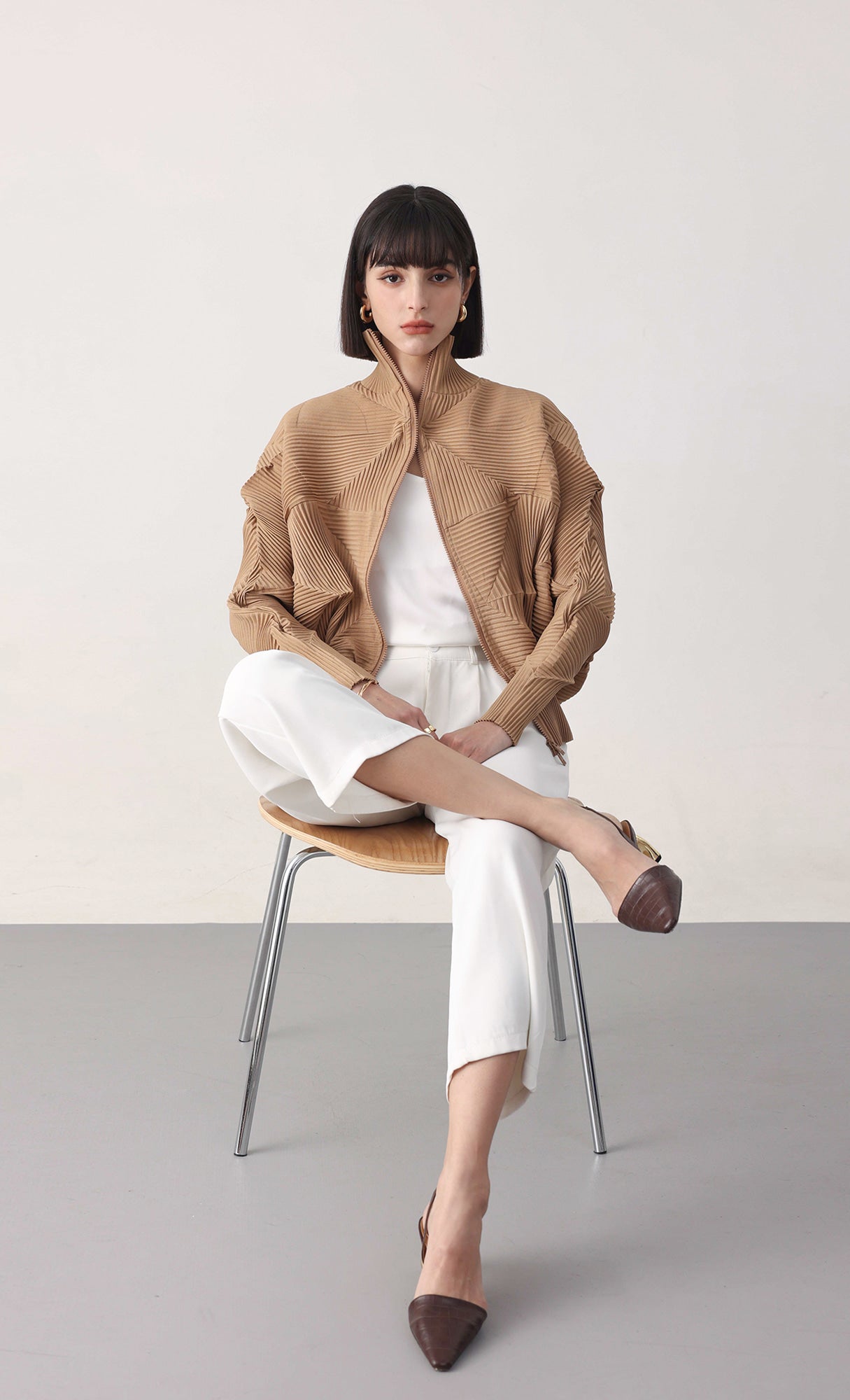 Pleatsmood Twoway Pleats Zip-up Beige