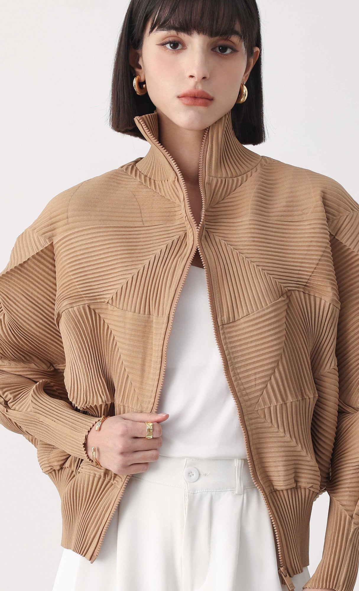 Pleatsmood Twoway Pleats Zip-up Beige