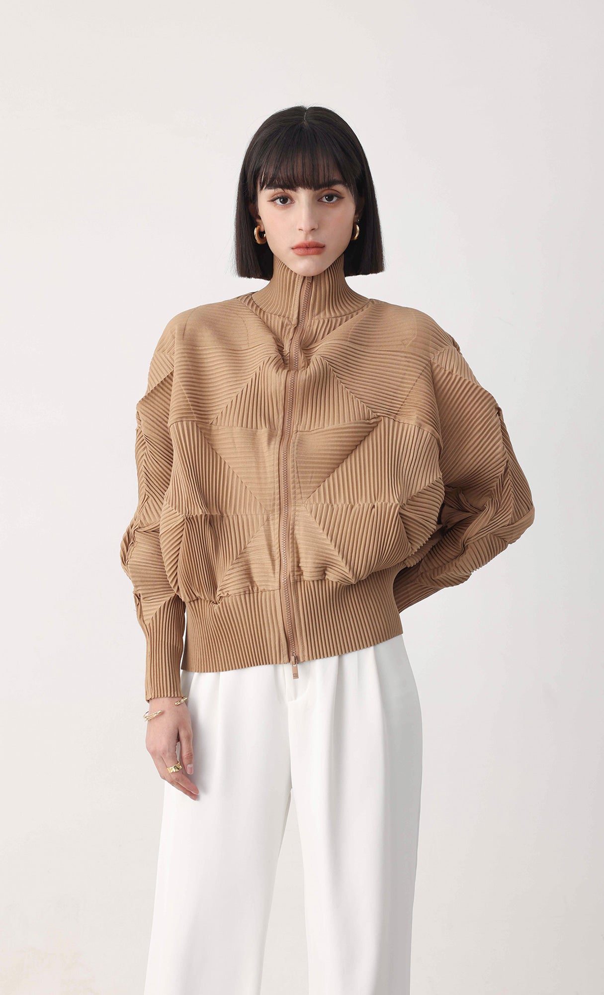 Pleatsmood Twoway Pleats Zip-up Beige
