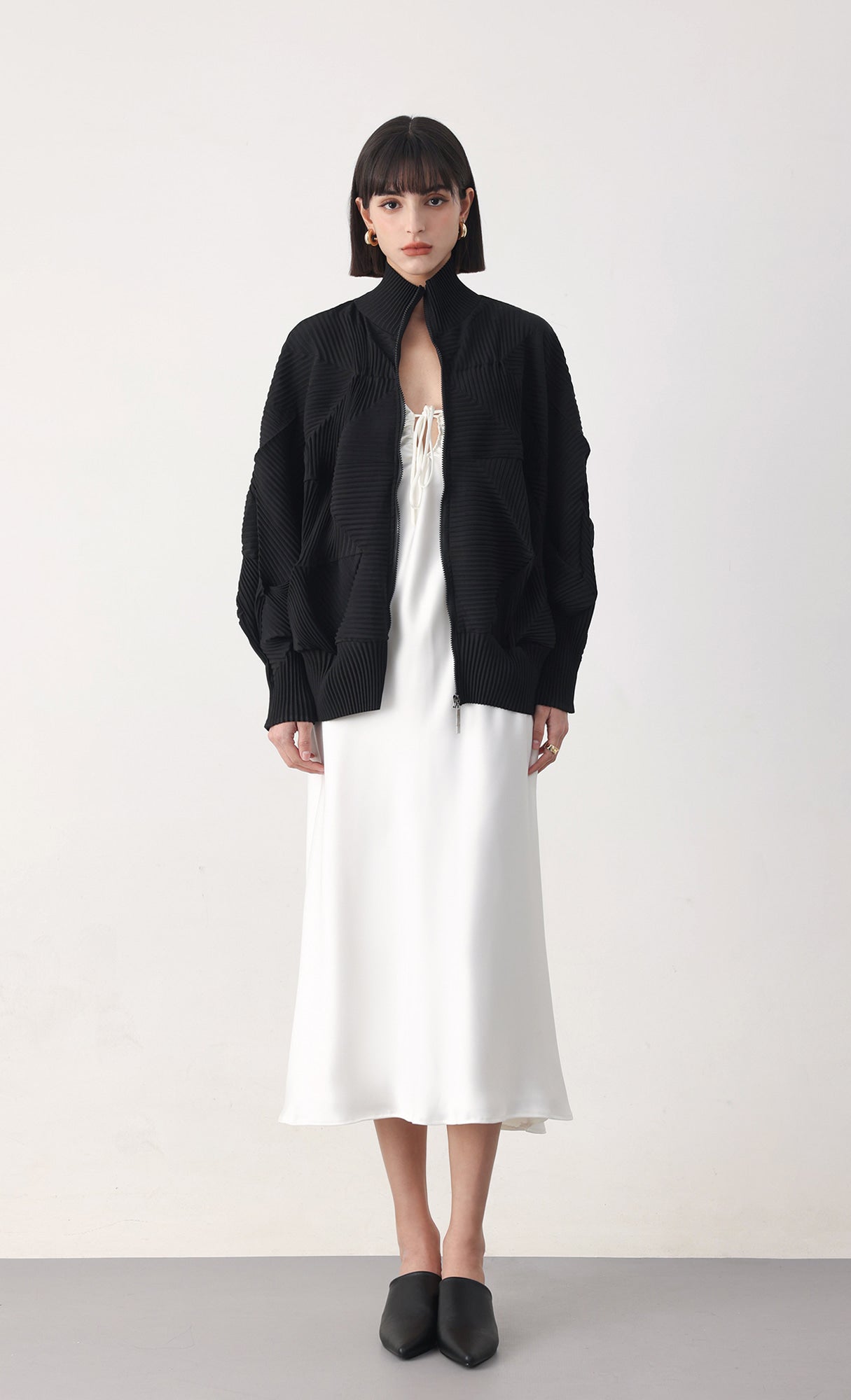 Pleatsmood Twoway Pleats Zip-up Black