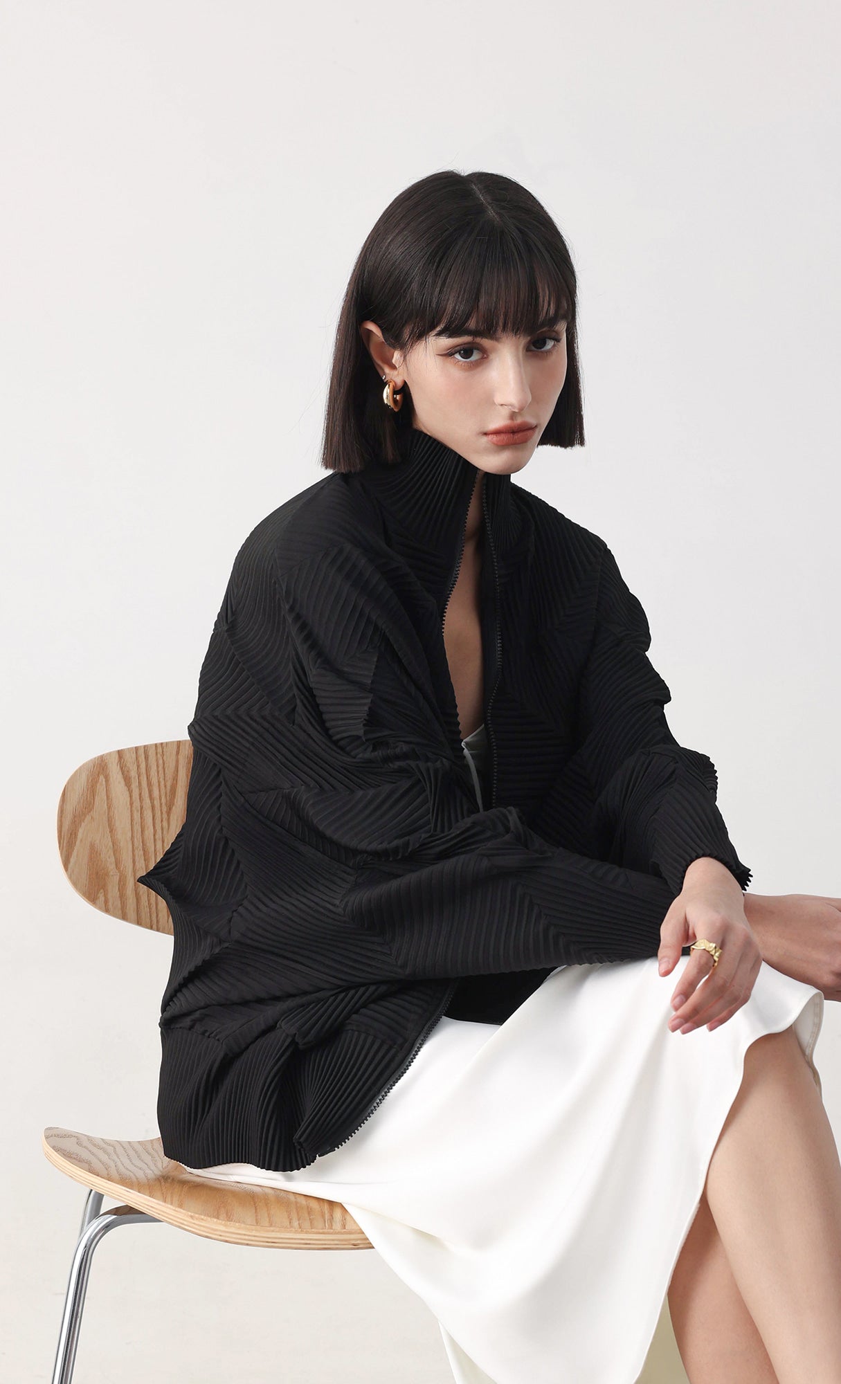 Pleatsmood Twoway Pleats Zip-up Black