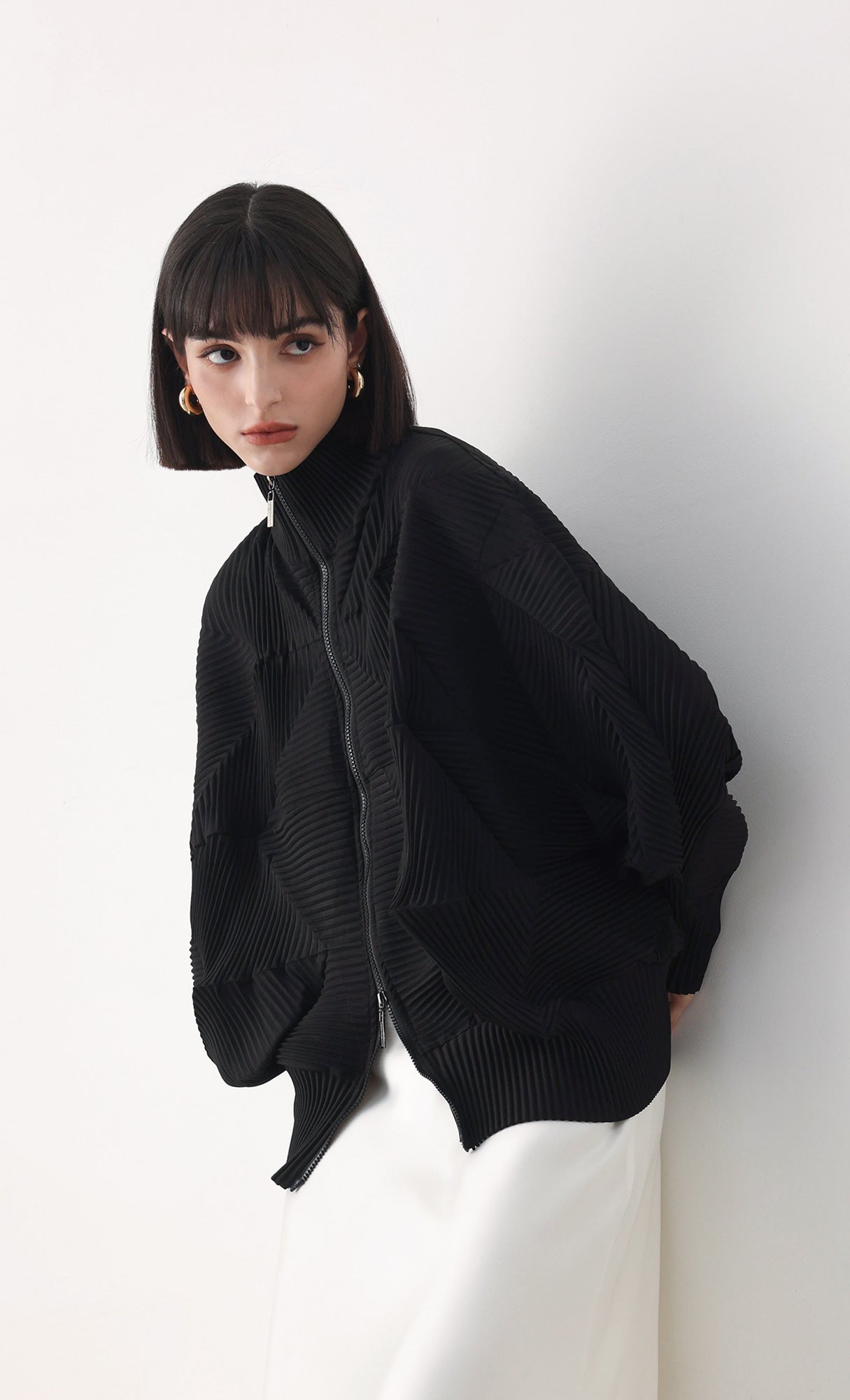 Pleatsmood Twoway Pleats Zip-up Black