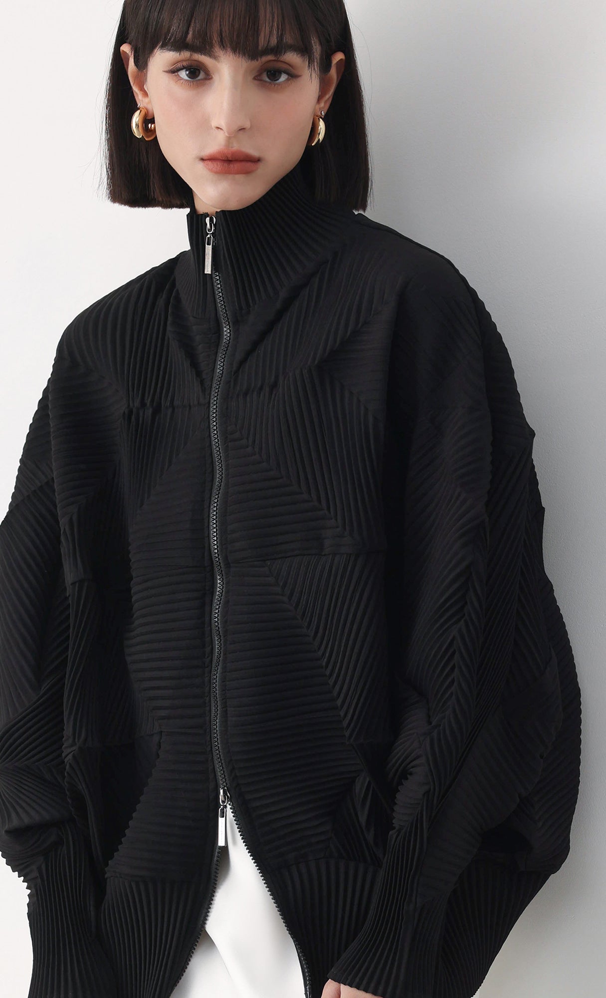 Pleatsmood Twoway Pleats Zip-up Black