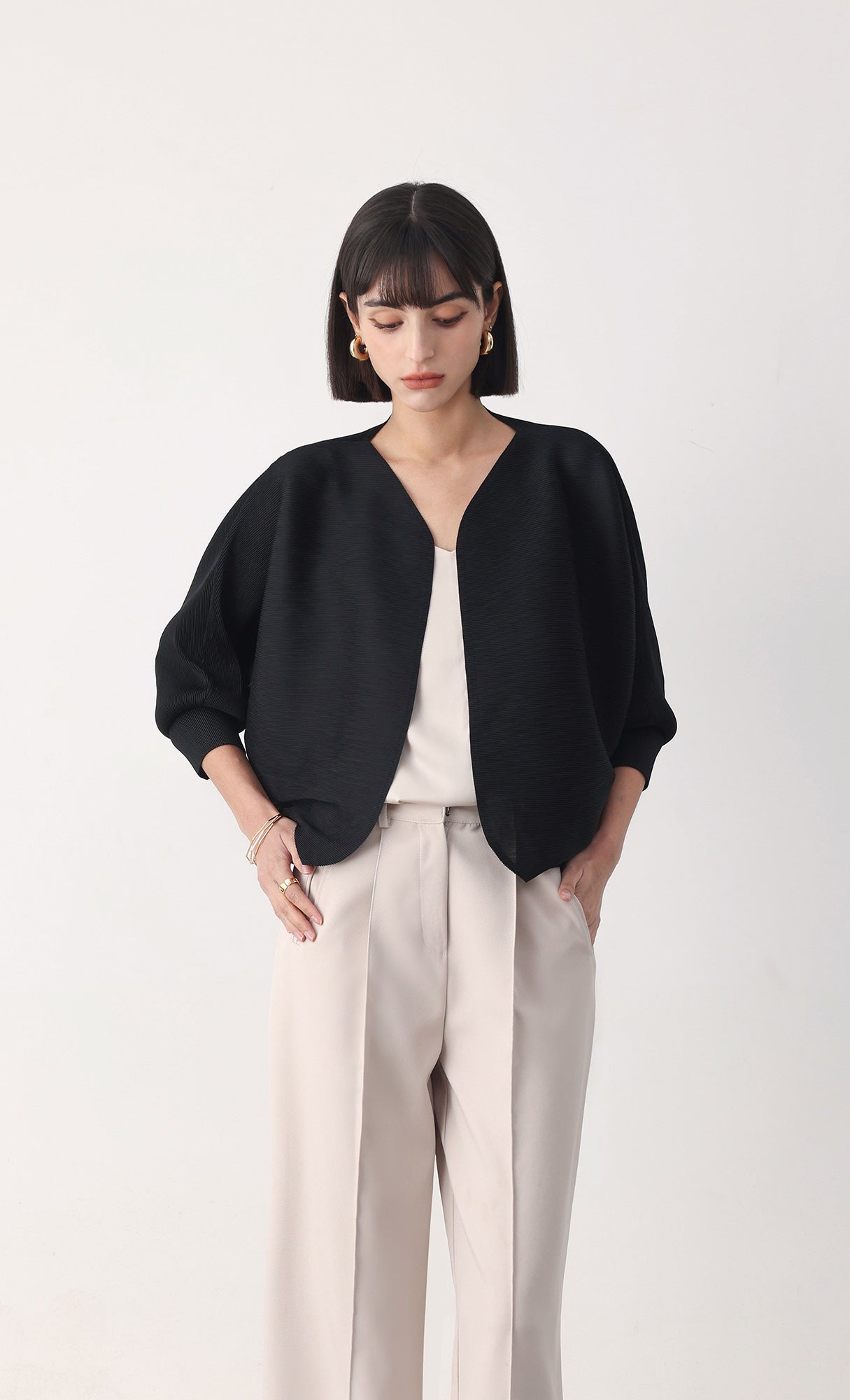Pleatsmood Ainy Pleats Cardigan Jacket Black