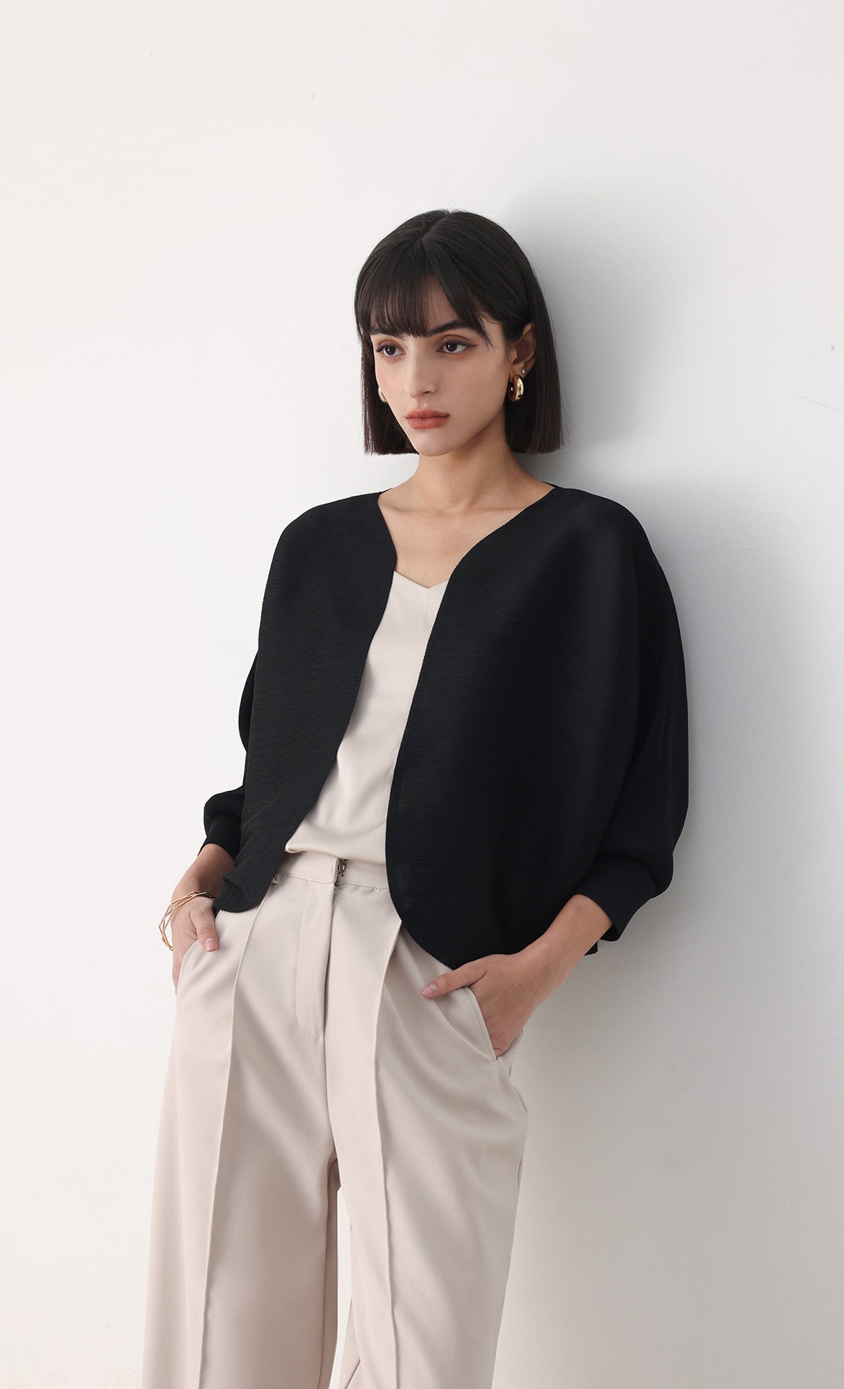 Pleatsmood Ainy Pleats Cardigan Jacket Black