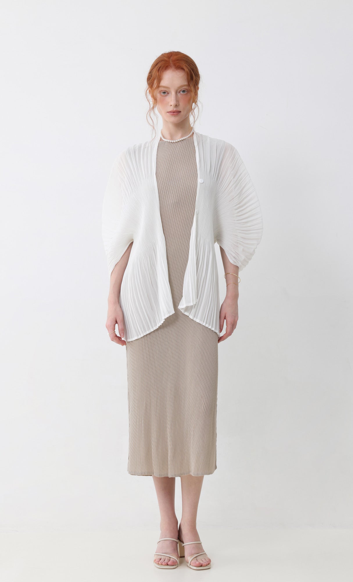 Pleatsmood Aban Pleats Puff Cardigan Ivory