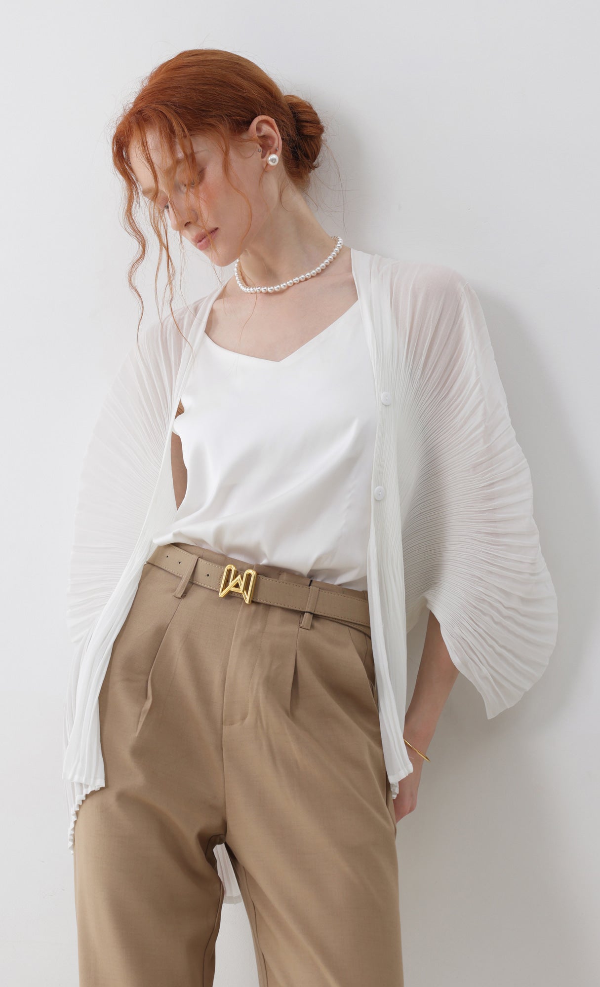 Pleatsmood Aban Pleats Puff Cardigan Ivory
