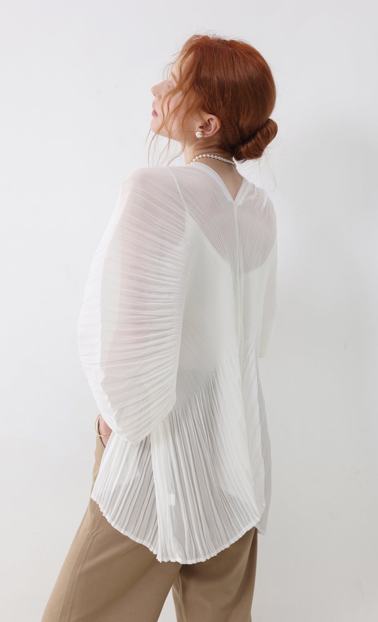 Pleatsmood Aban Pleats Puff Cardigan Ivory