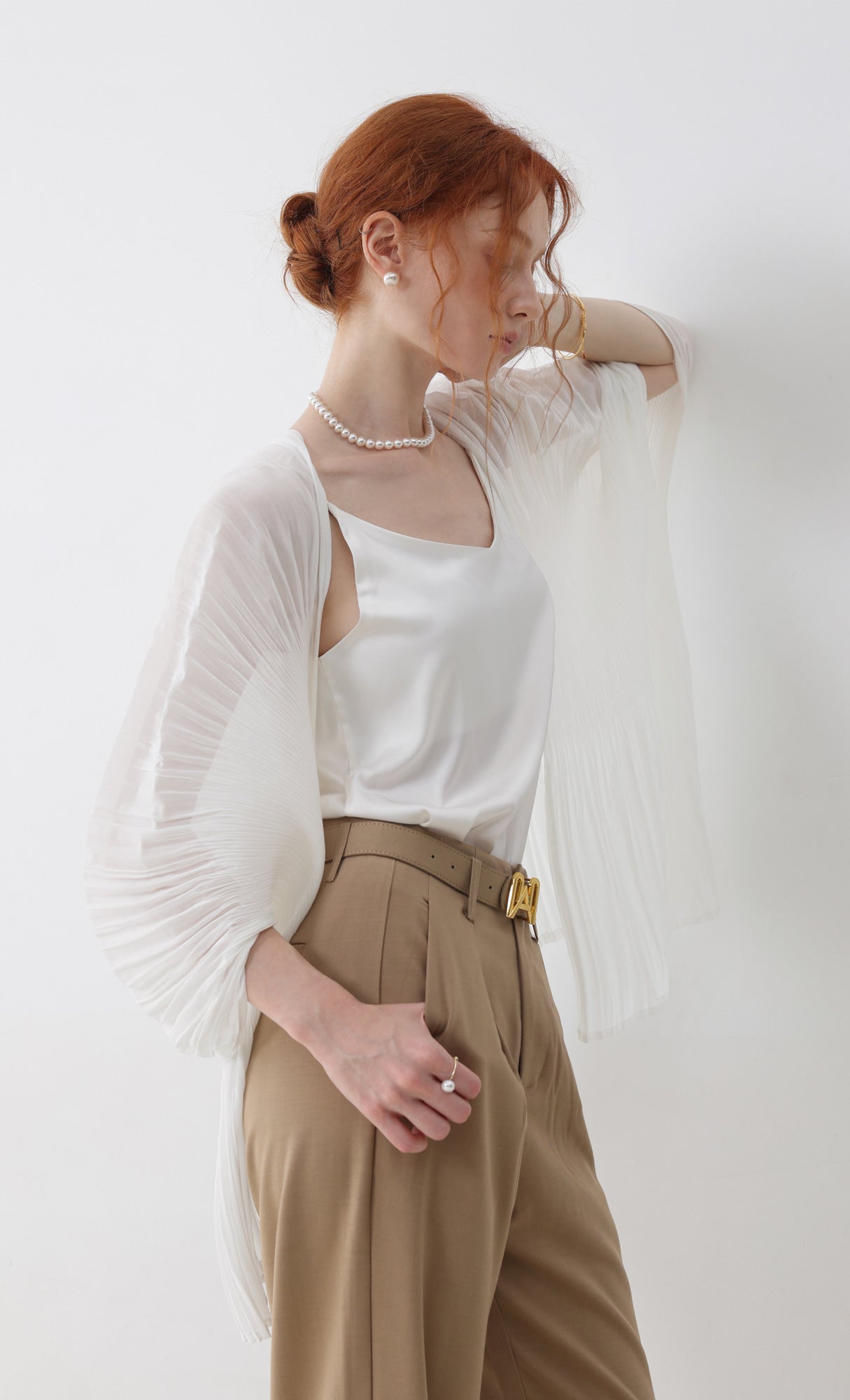 Pleatsmood Aban Pleats Puff Cardigan Ivory
