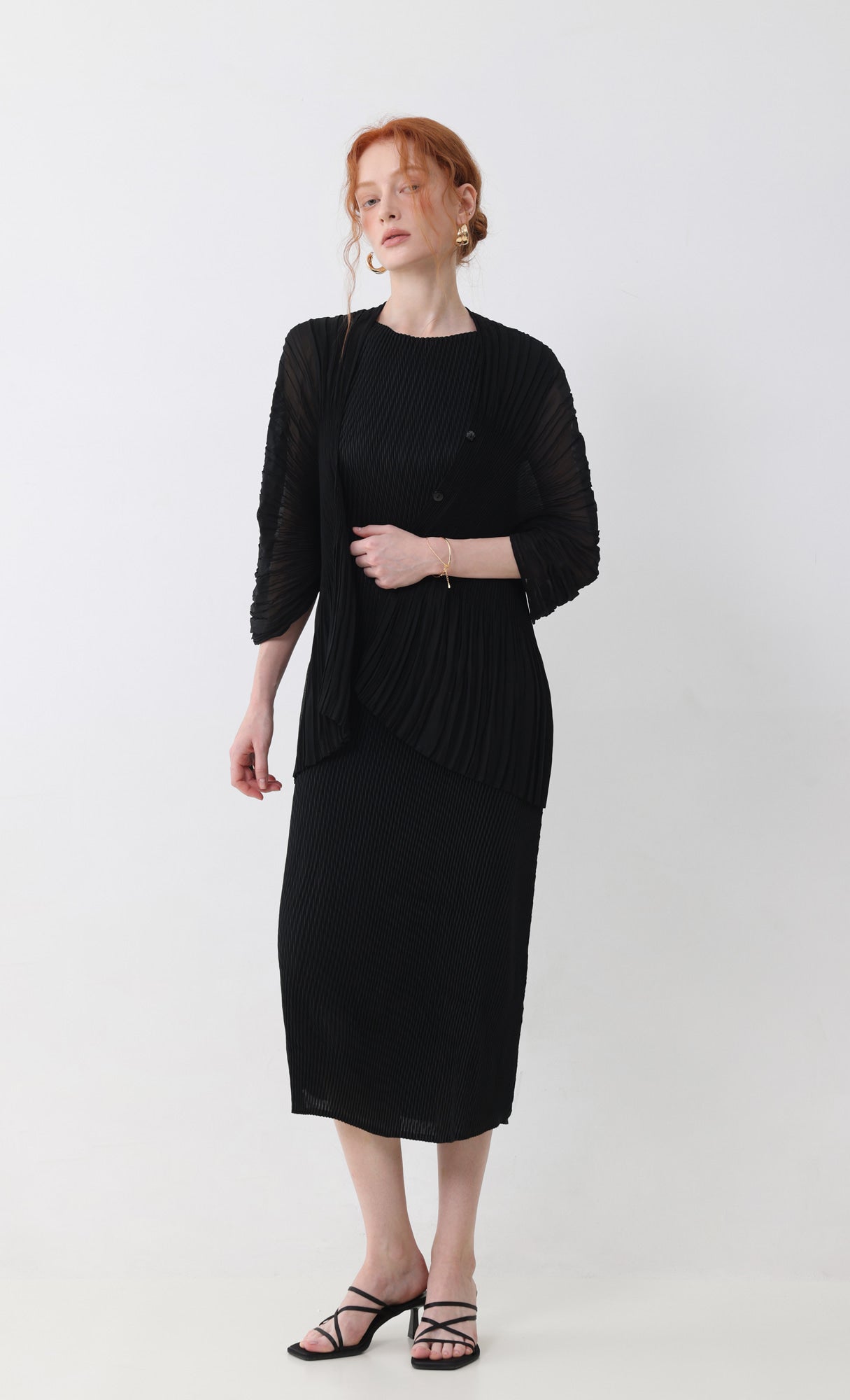 Pleatsmood Aban Pleats Puff Cardigan Black