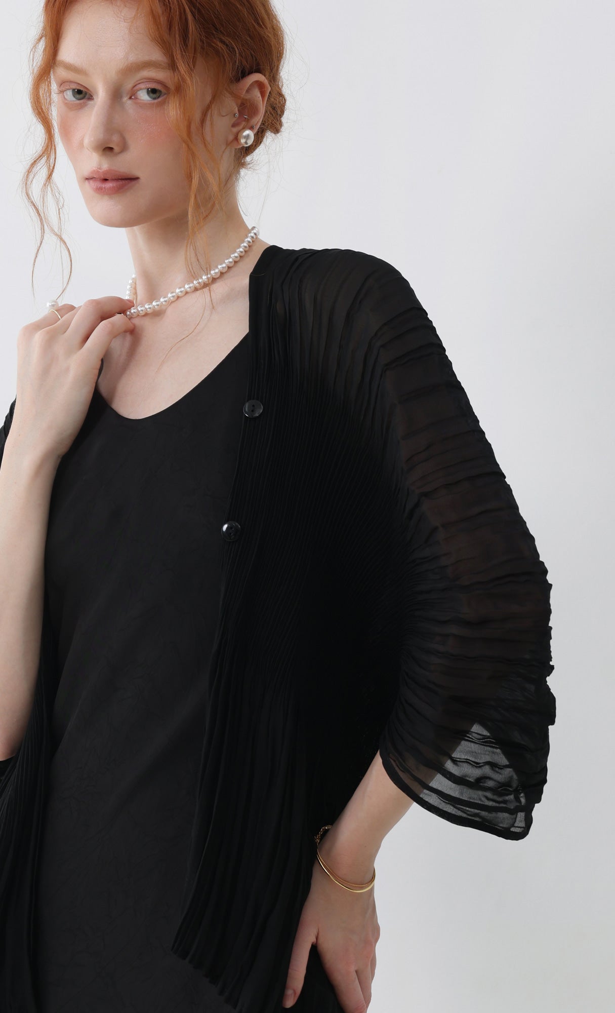 Pleatsmood Aban Pleats Puff Cardigan Black