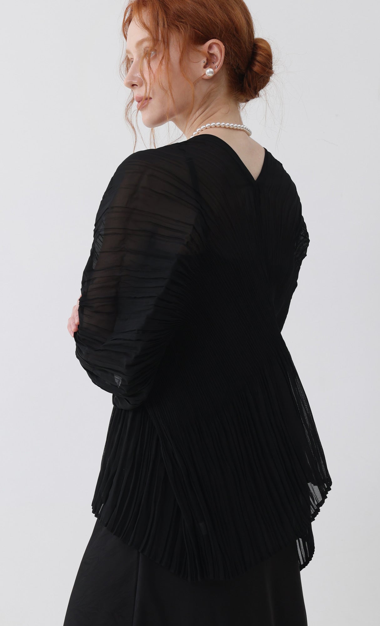 Pleatsmood Aban Pleats Puff Cardigan Black