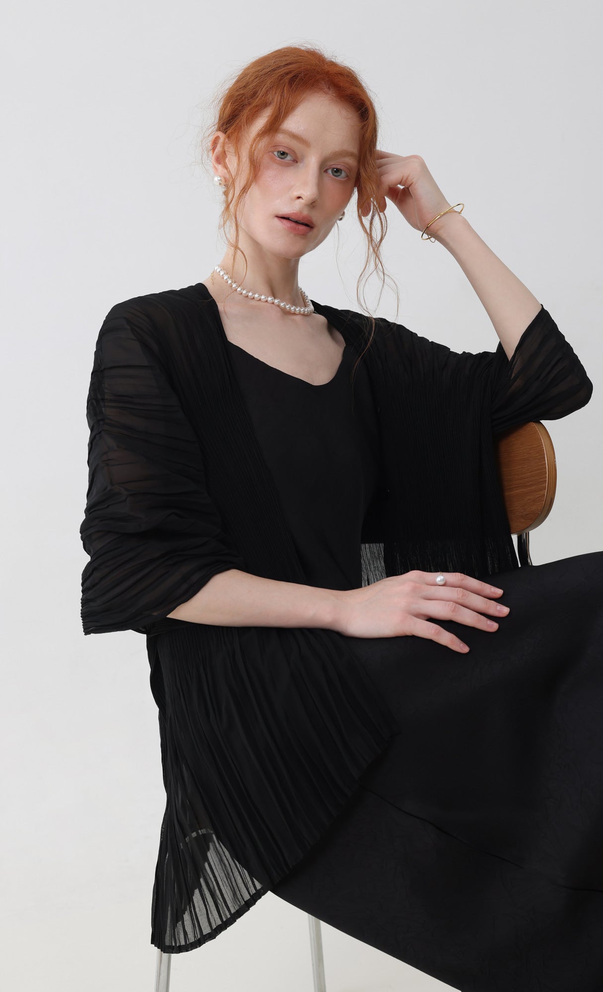 Pleatsmood Aban Pleats Puff Cardigan Black