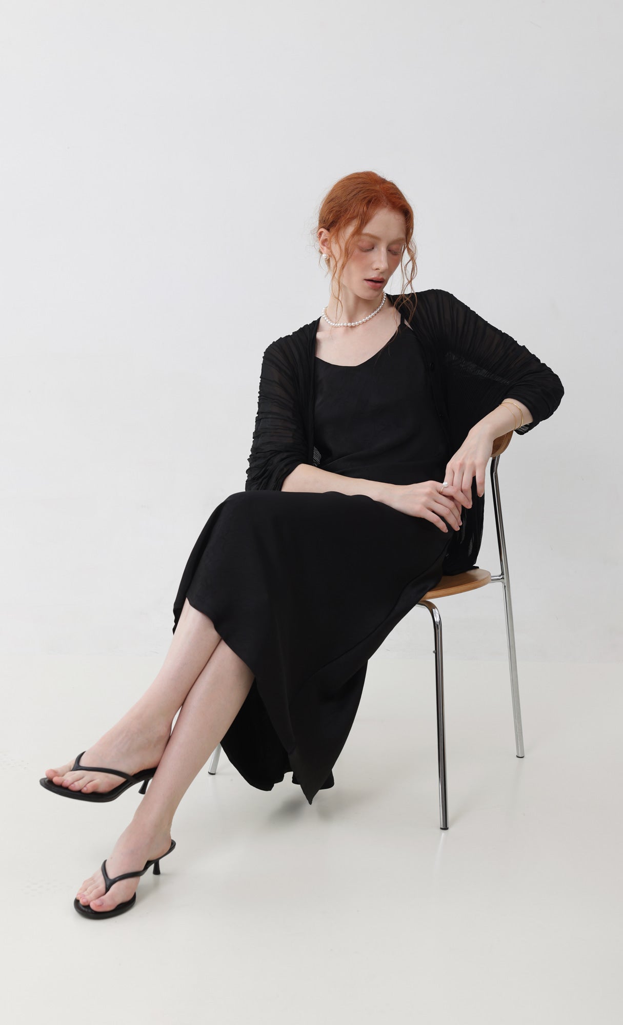 Pleatsmood Aban Pleats Puff Cardigan Black