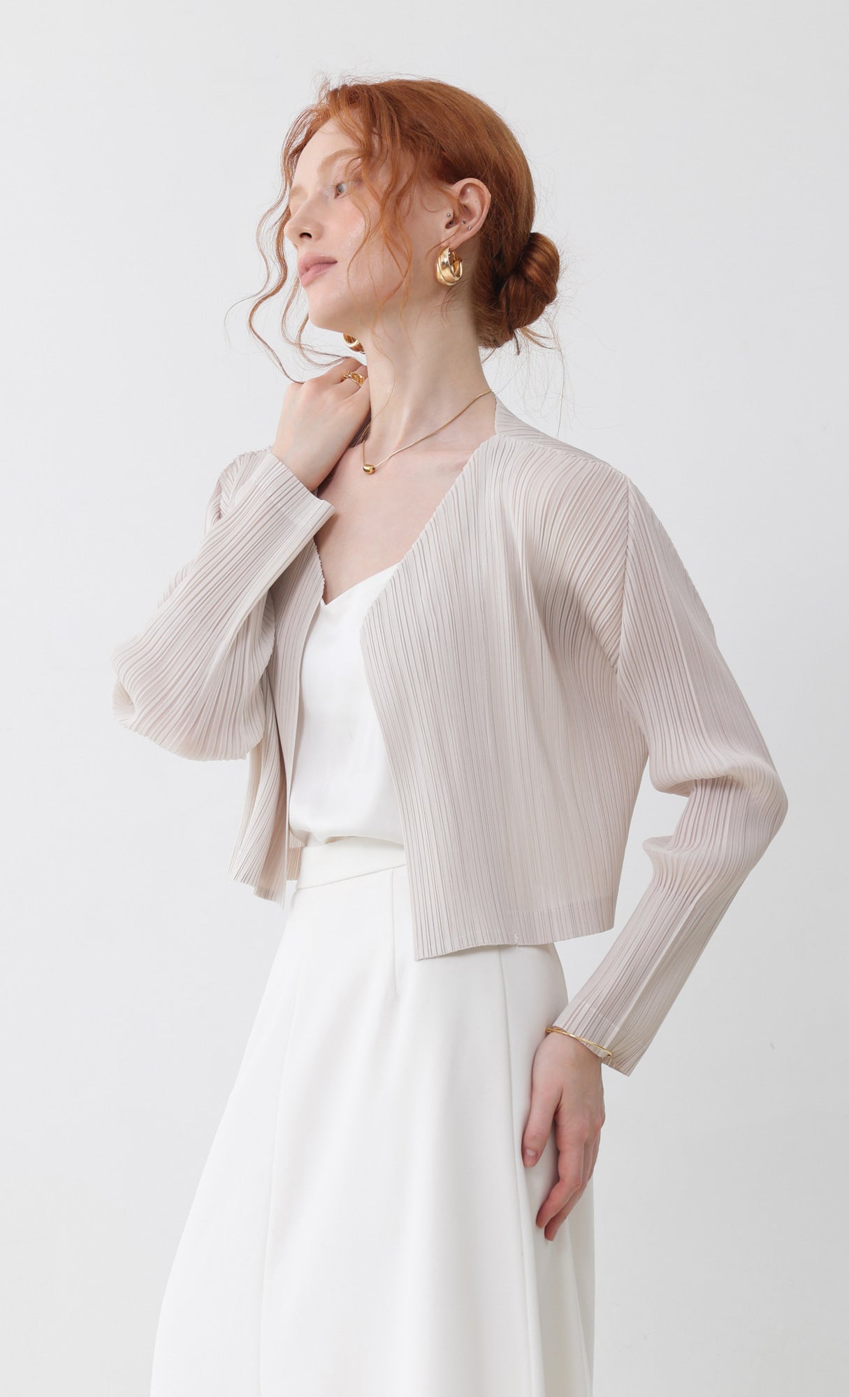 Pleatsmood Cod Pleats Cardigan Light-beige