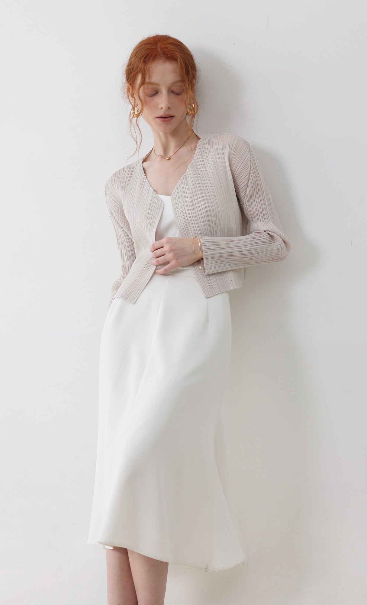 Pleatsmood Cod Pleats Cardigan Light-beige