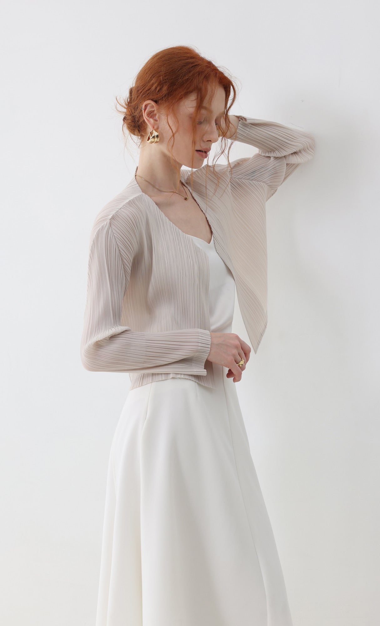 Pleatsmood Cod Pleats Cardigan Light-beige