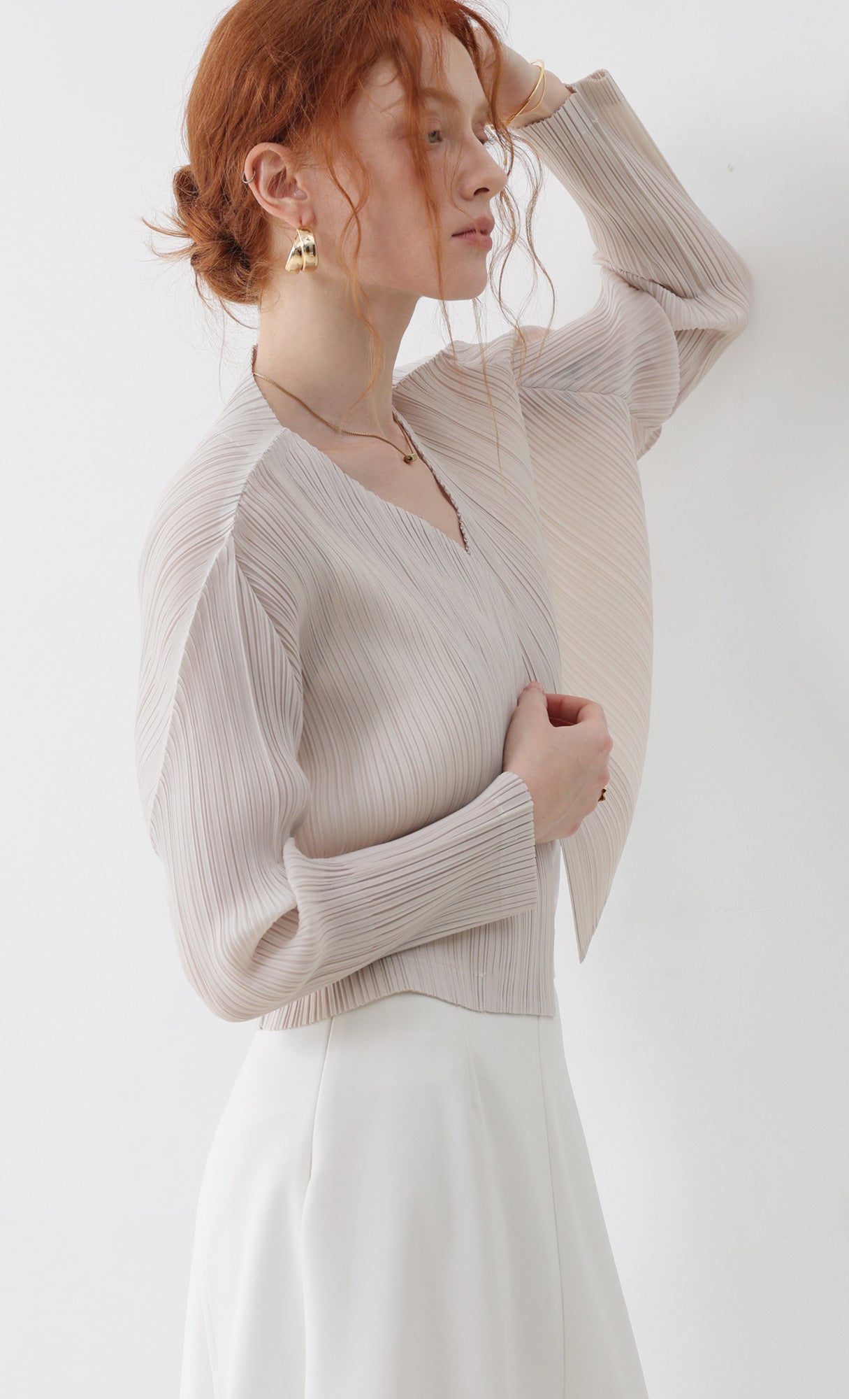Pleatsmood Cod Pleats Cardigan Light-beige