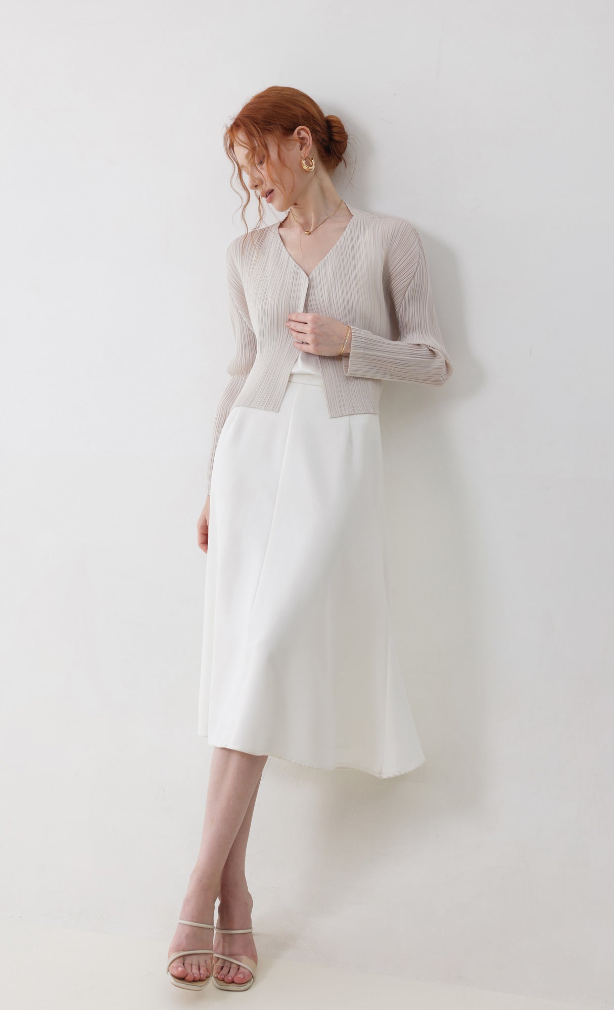 Pleatsmood Cod Pleats Cardigan Light-beige