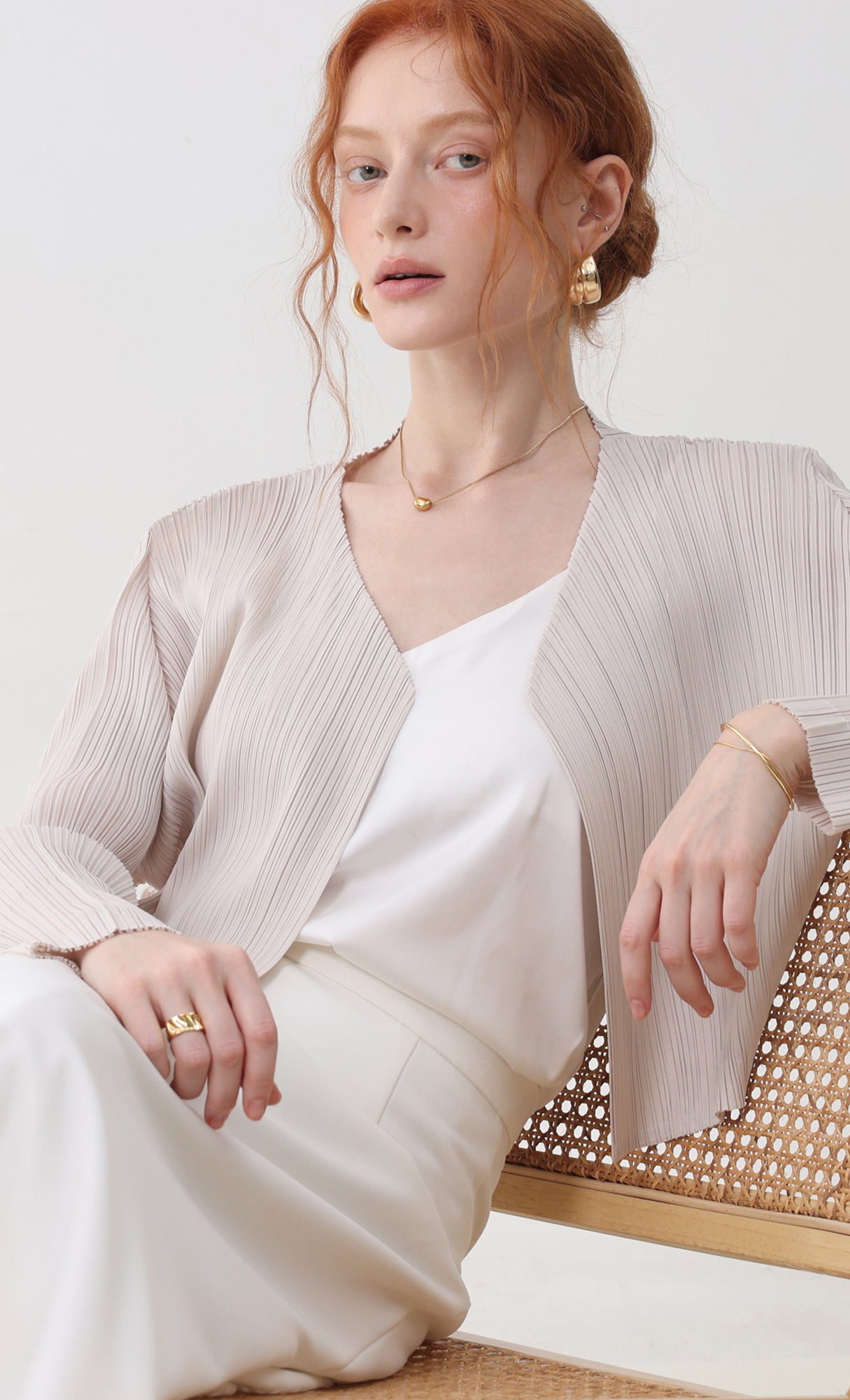 Pleatsmood Cod Pleats Cardigan Light-beige
