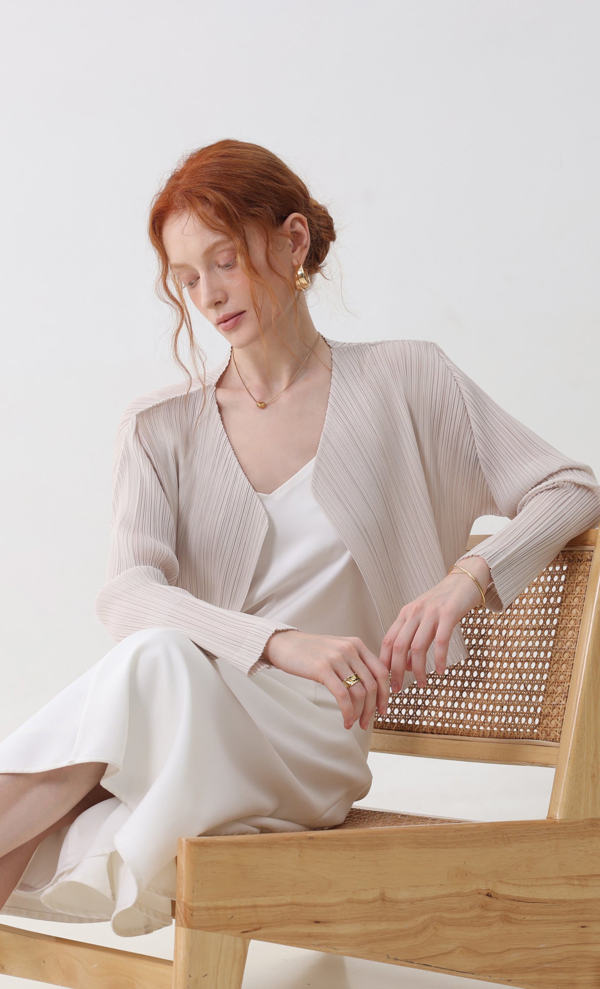 Pleatsmood Cod Pleats Cardigan Light-beige
