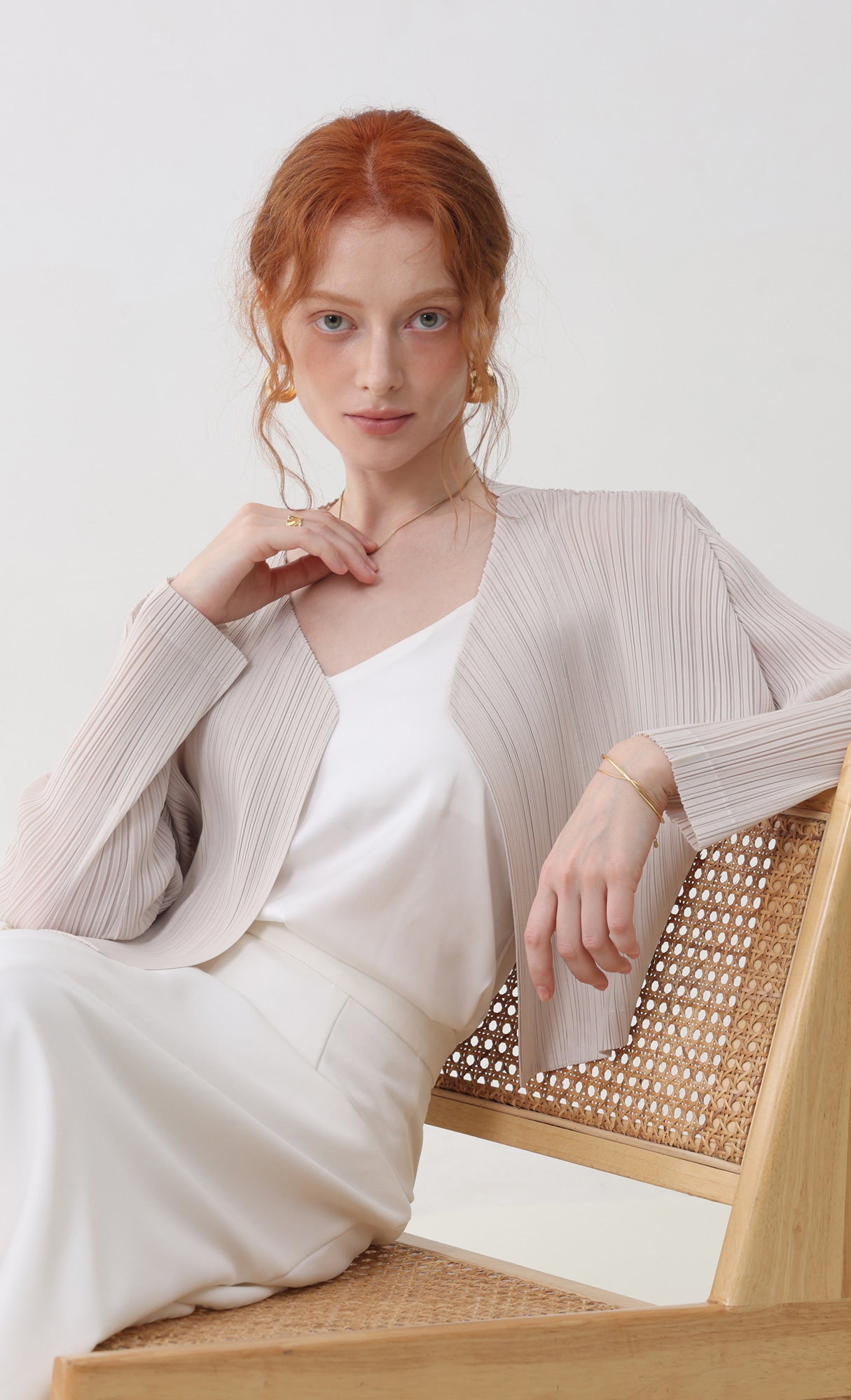 Pleatsmood Cod Pleats Cardigan Light-beige