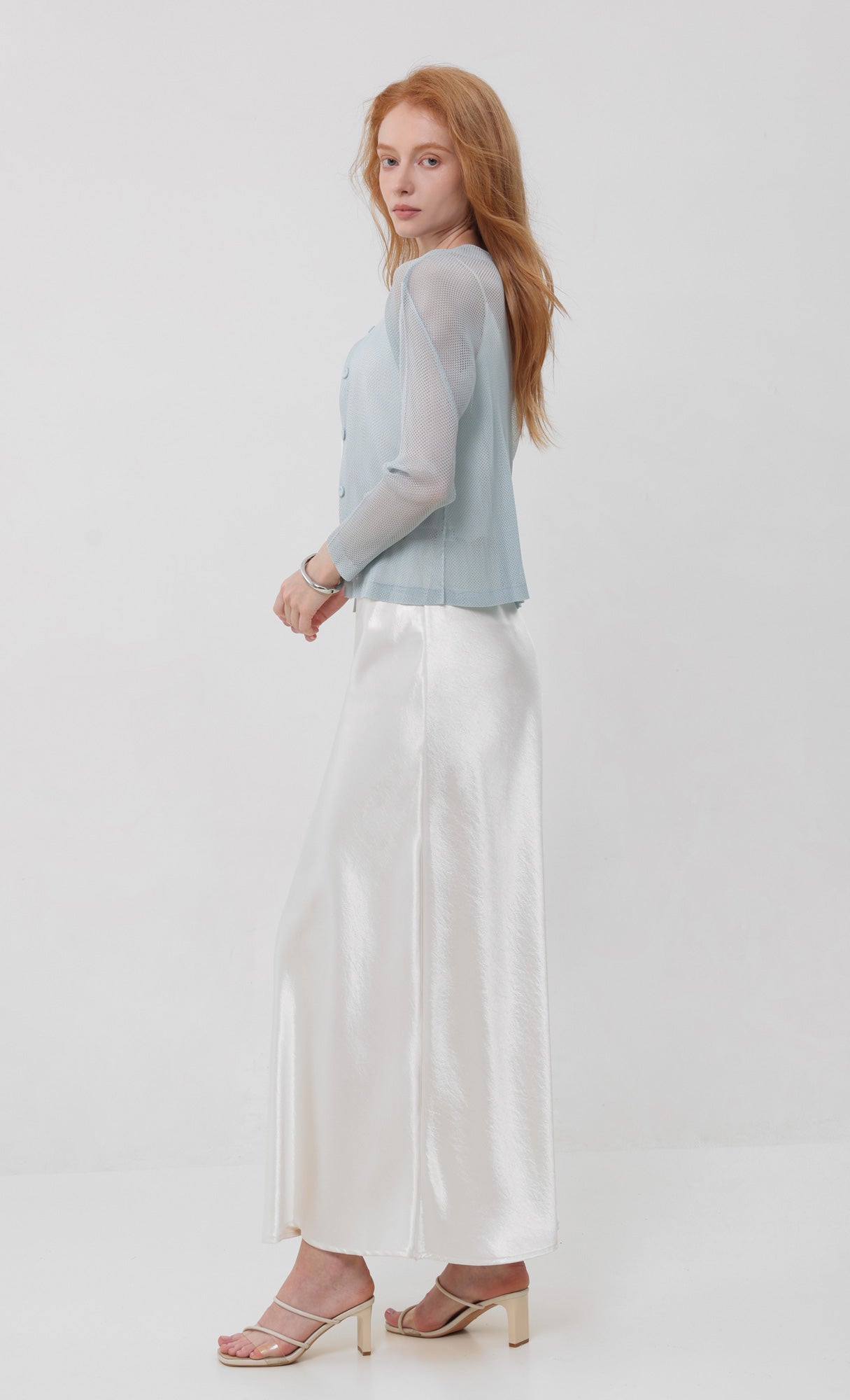 Pleatsmood Sheer Pleats Cardigan Skyblue