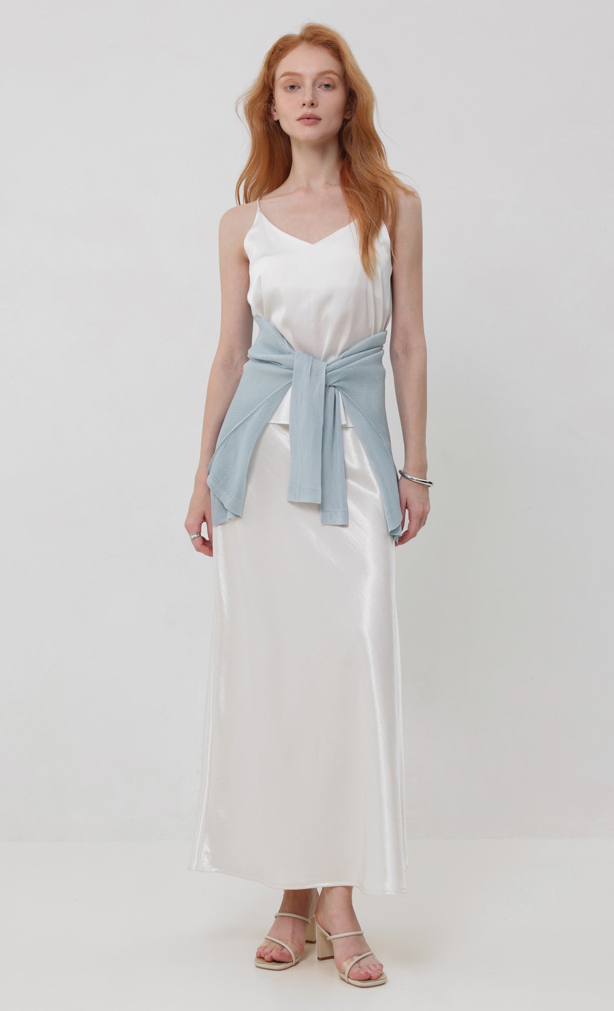 Pleatsmood Sheer Pleats Cardigan Skyblue