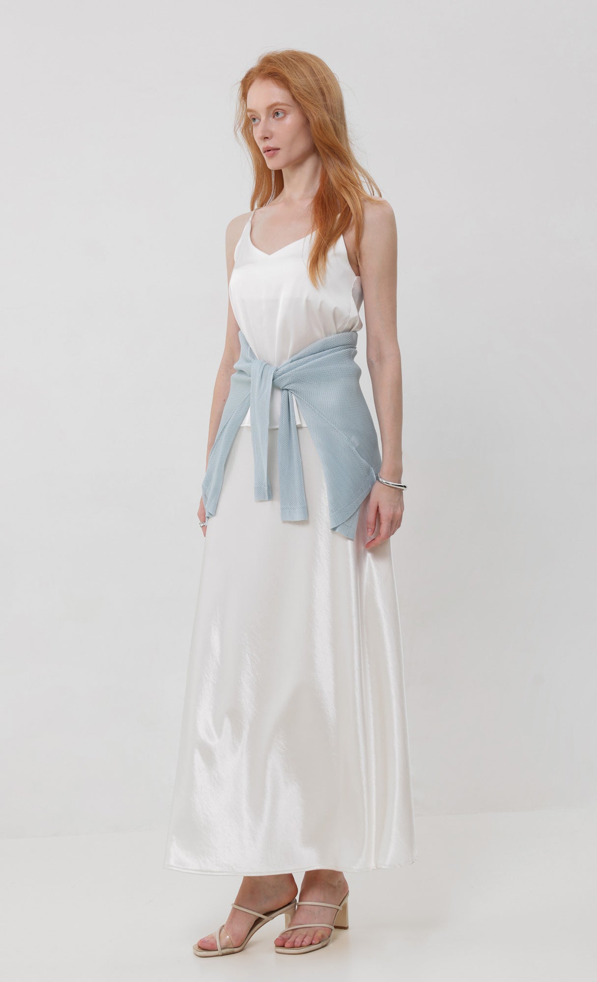 Pleatsmood Sheer Pleats Cardigan Skyblue