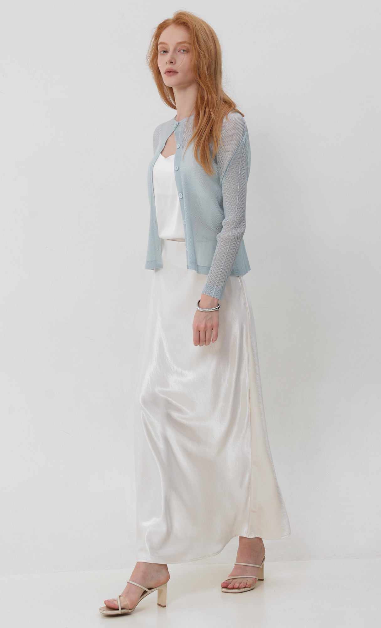 Pleatsmood Sheer Pleats Cardigan Skyblue