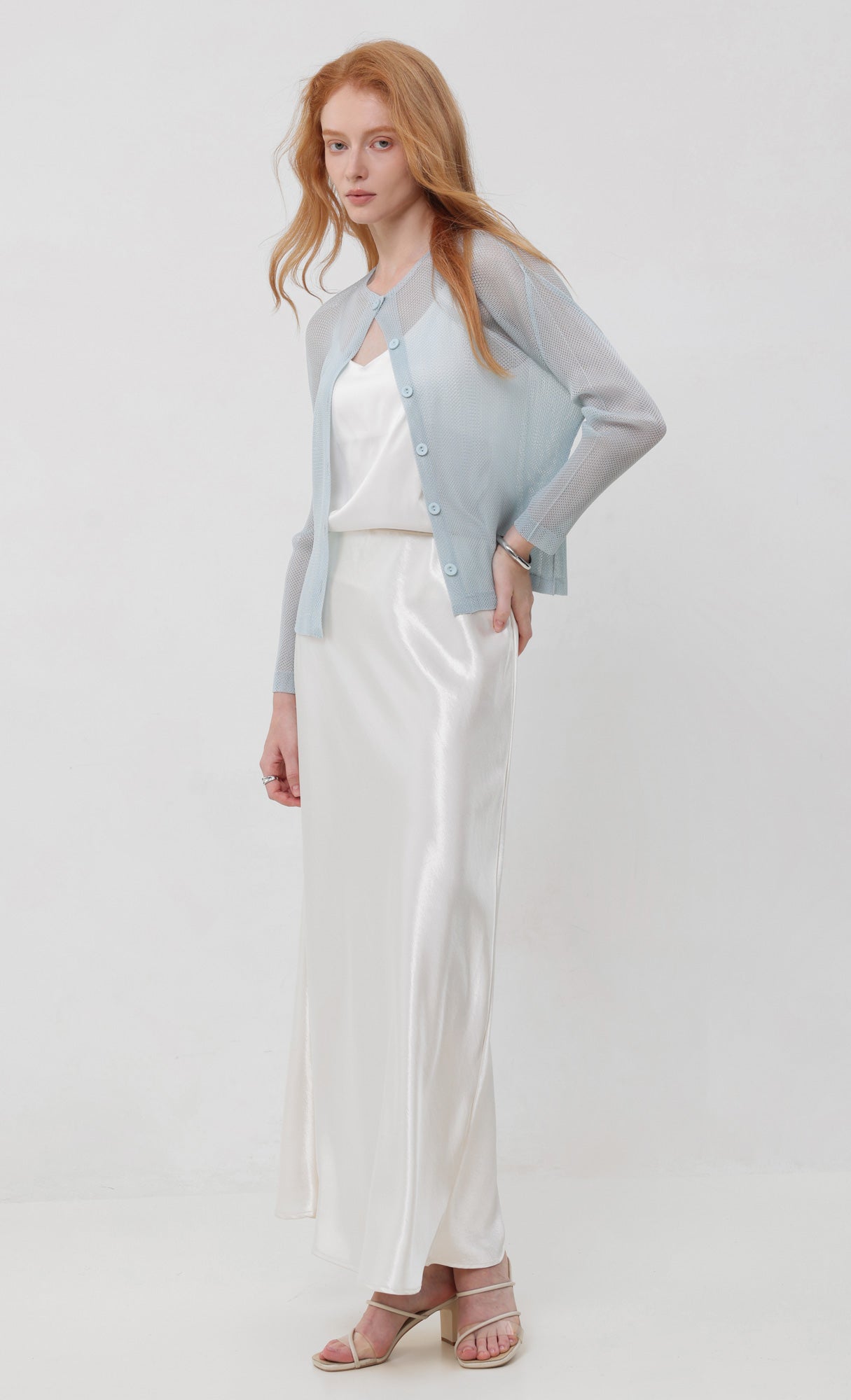 Pleatsmood Sheer Pleats Cardigan Skyblue