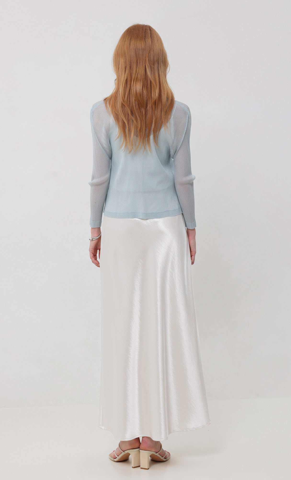 Pleatsmood Sheer Pleats Cardigan Skyblue
