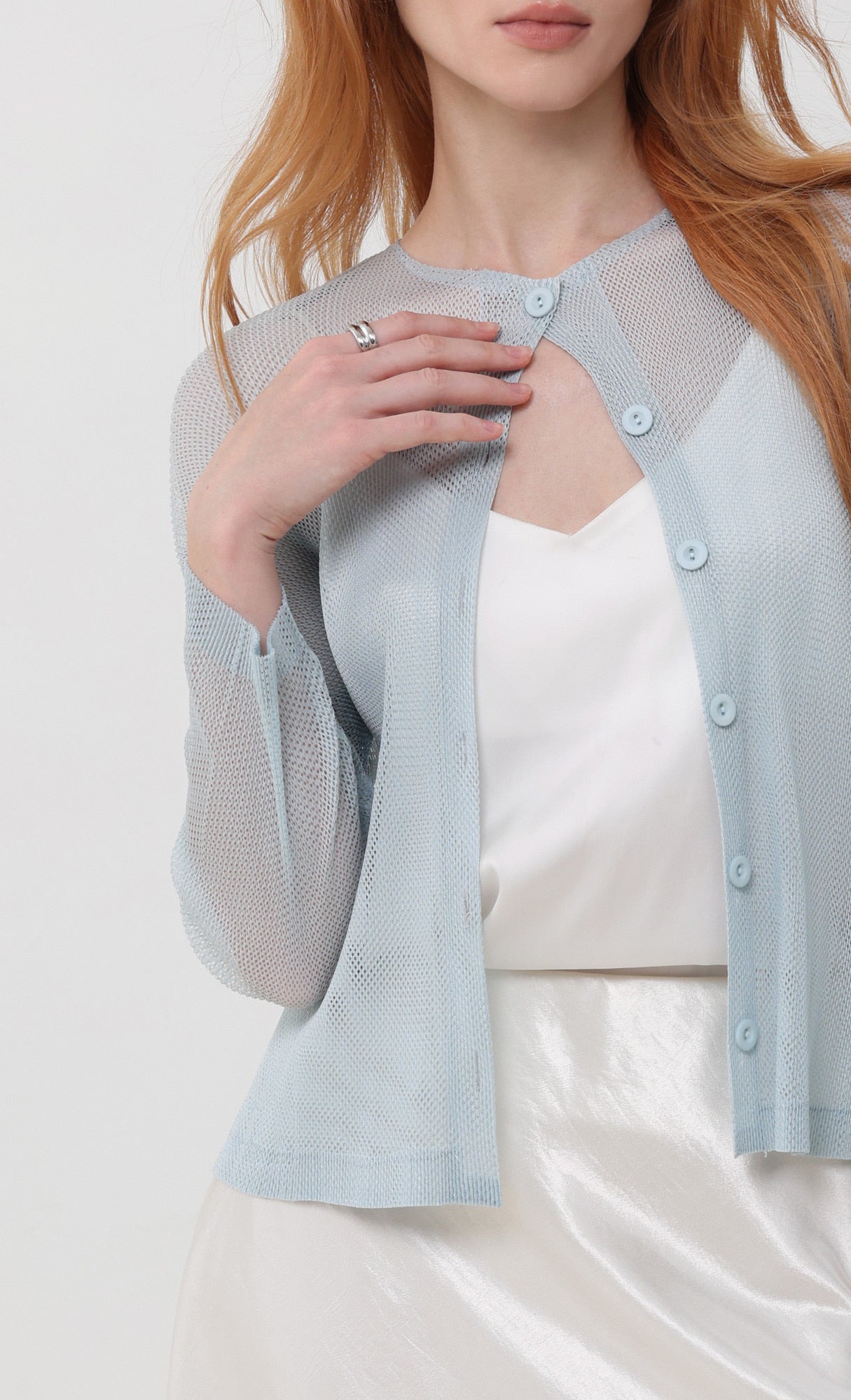 Pleatsmood Sheer Pleats Cardigan Skyblue