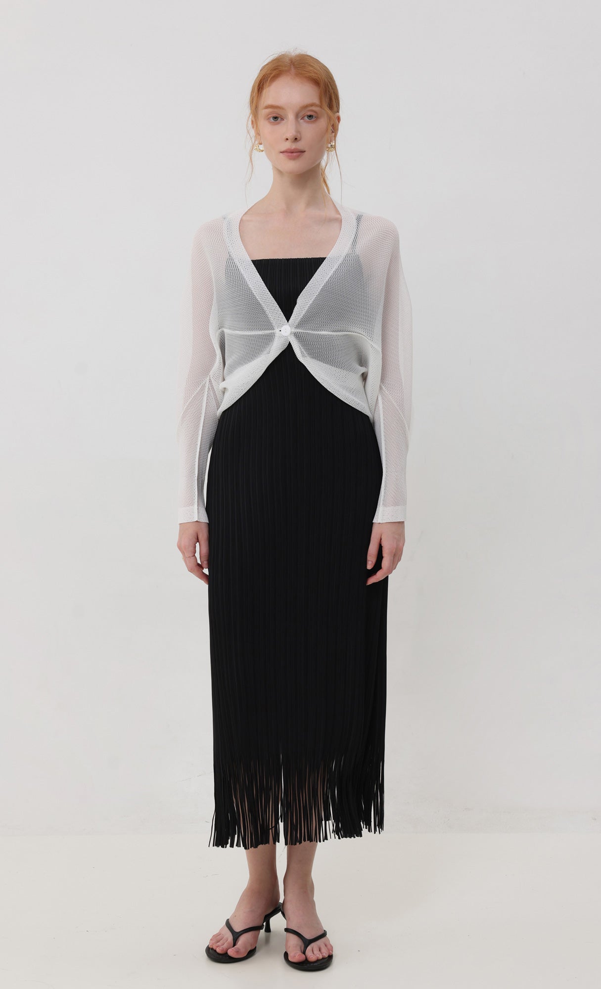 Pleatsmood Lucid Pleats Mesh Cardigan Ivory