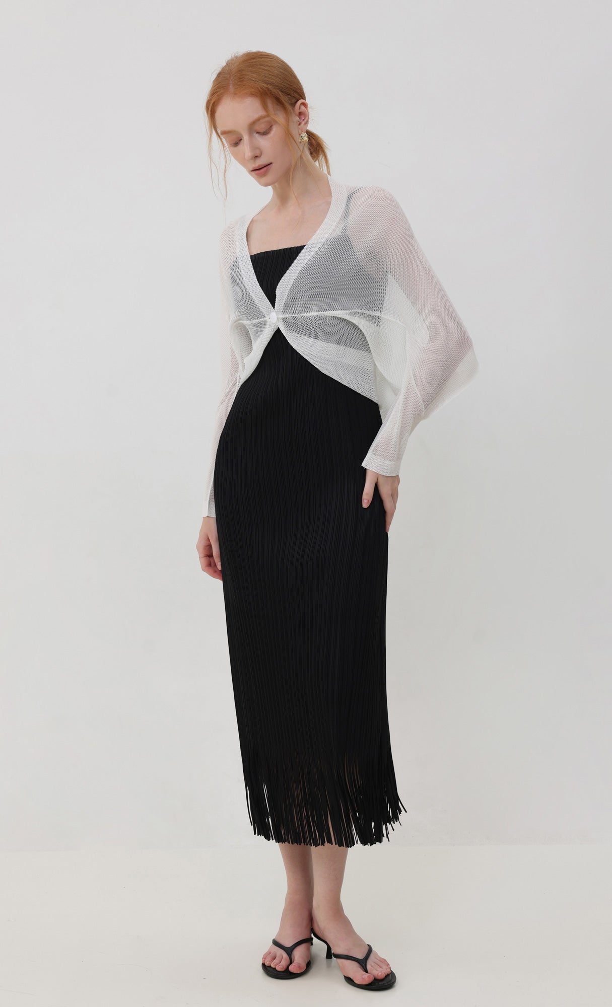 Pleatsmood Lucid Pleats Mesh Cardigan Ivory